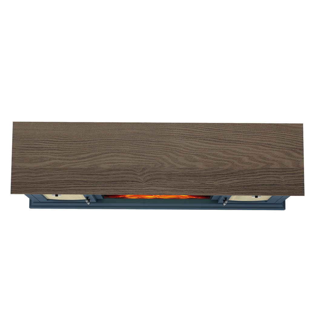FTS23528 62" TV Stand with 26" Electric Fireplace-Navy