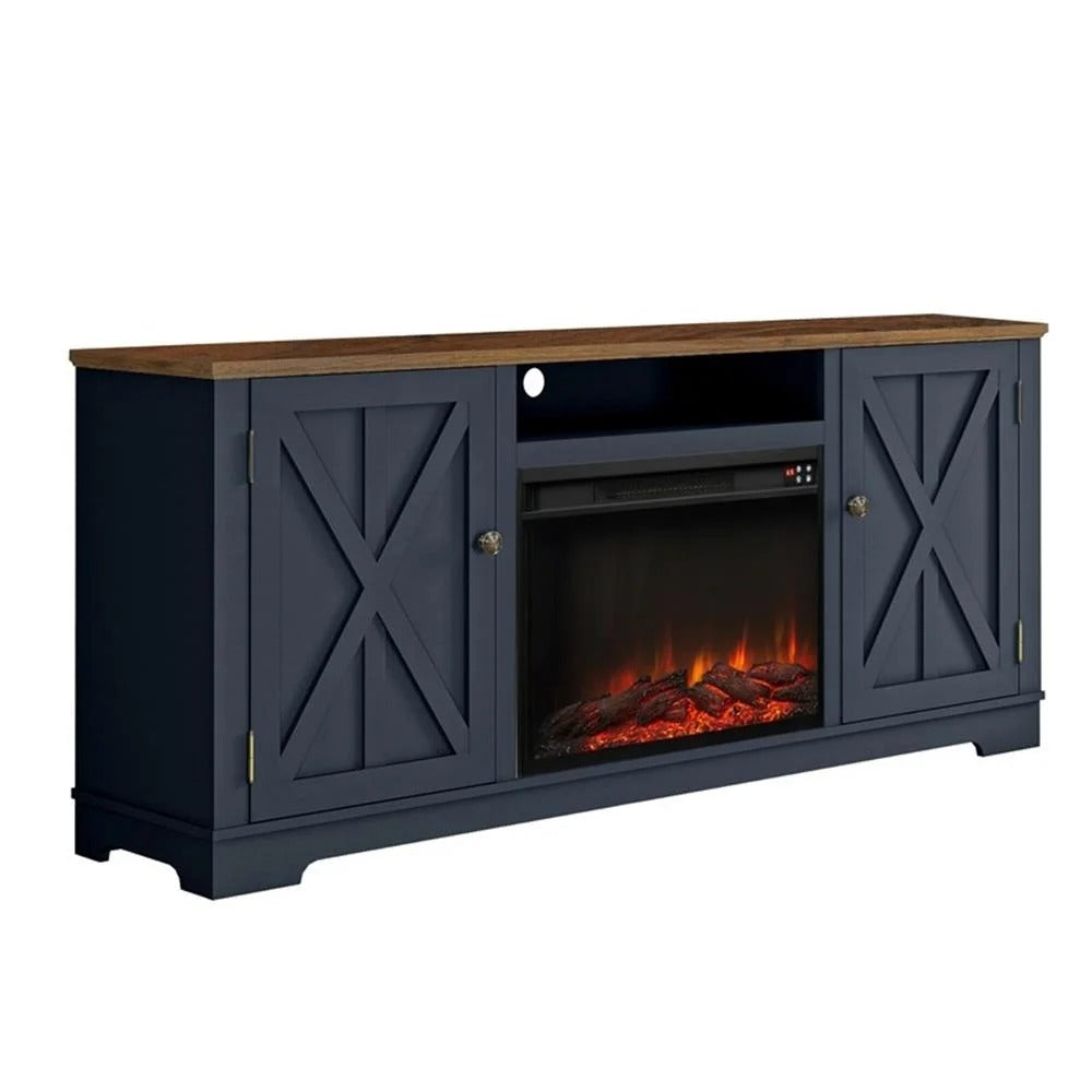 FTS22319 70" TV Stand with 26" Electric Fireplace-Navy