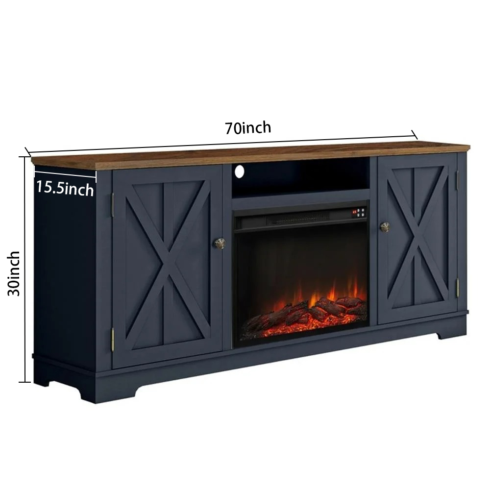 FTS22319 70" TV Stand with 26" Electric Fireplace-Navy