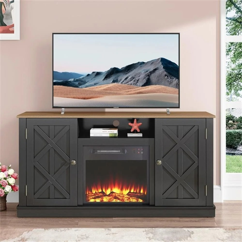 FFP20267 54" TV Stand with 18" Electric Fireplace-Black