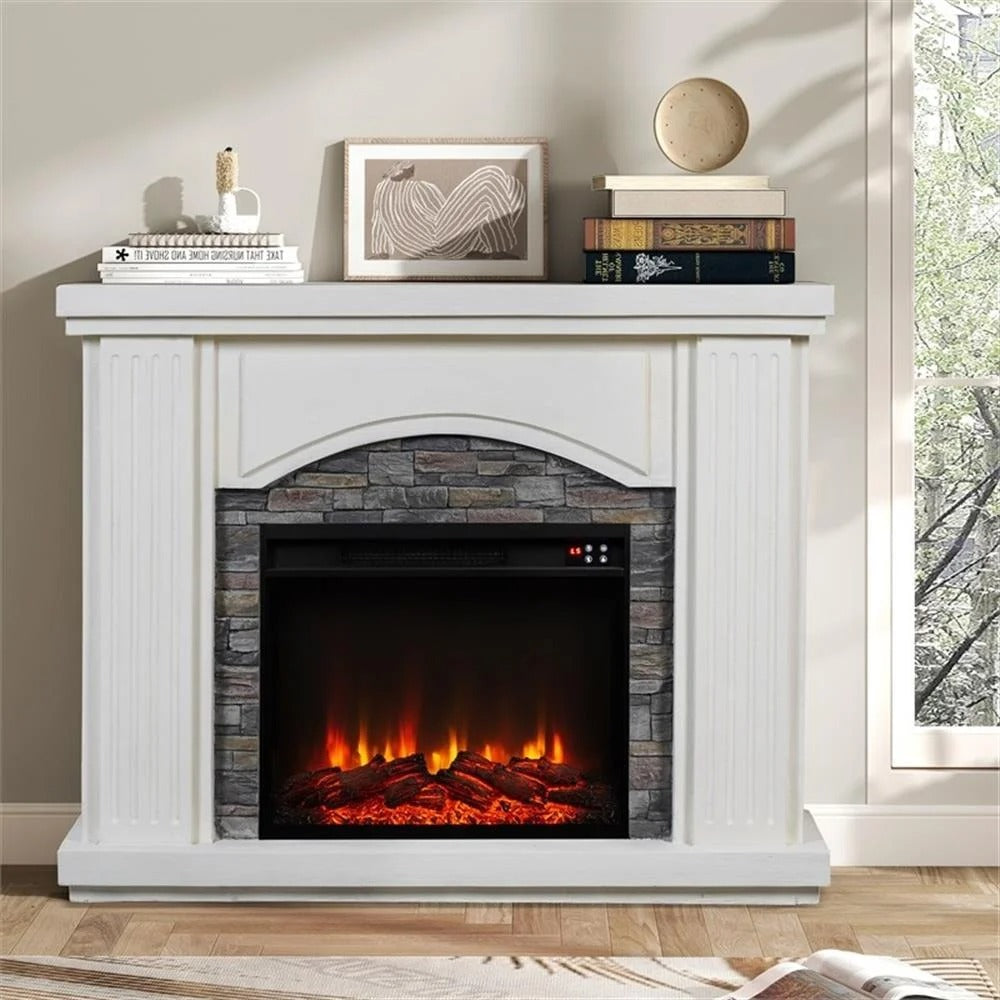 FFP23617 48" Electric Fireplace Mantel with Faux Brick-White