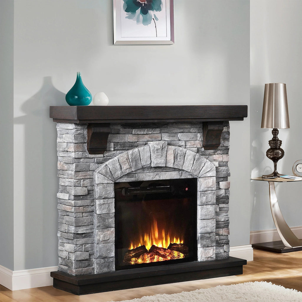 FFP20121 45" Electric Fireplace Mantel with Faux Brick-Grey