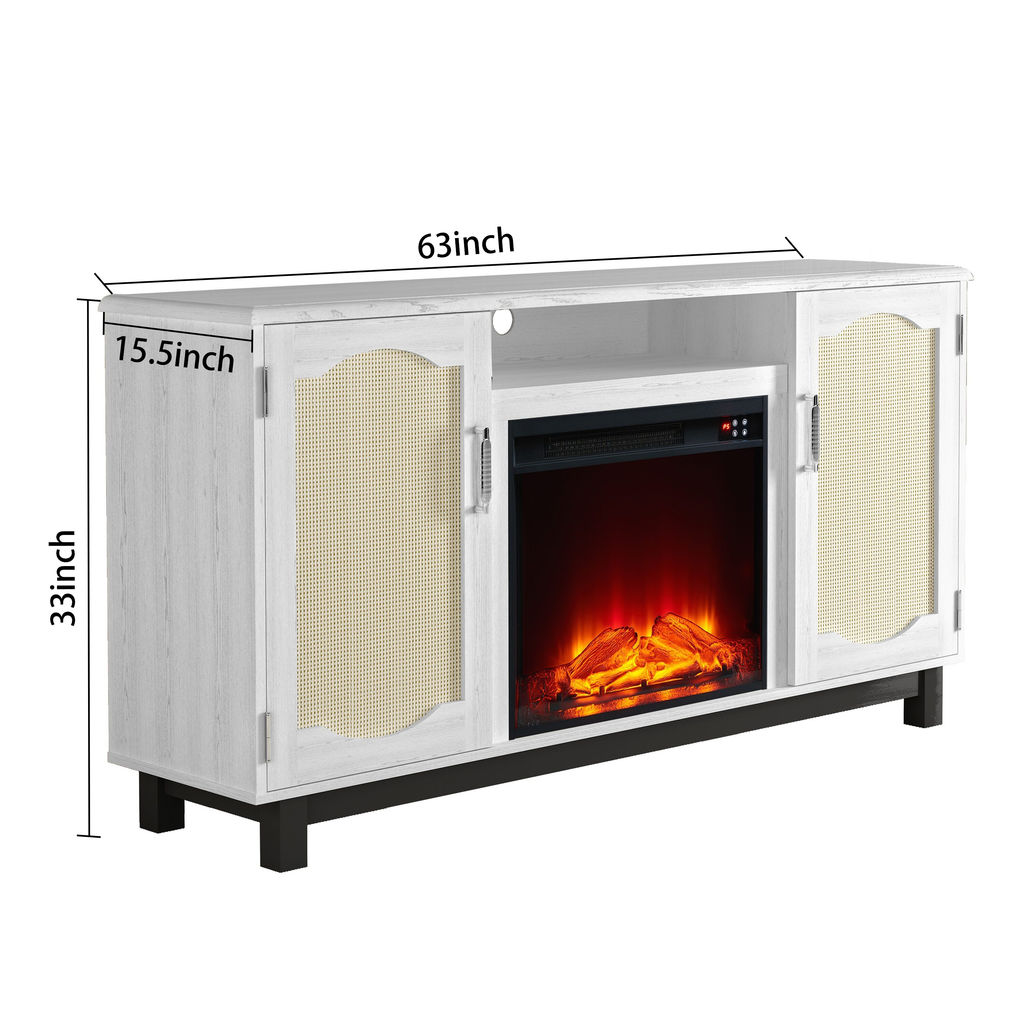 FTS23216 63" TV Stand with 23" Electric Fireplace-White