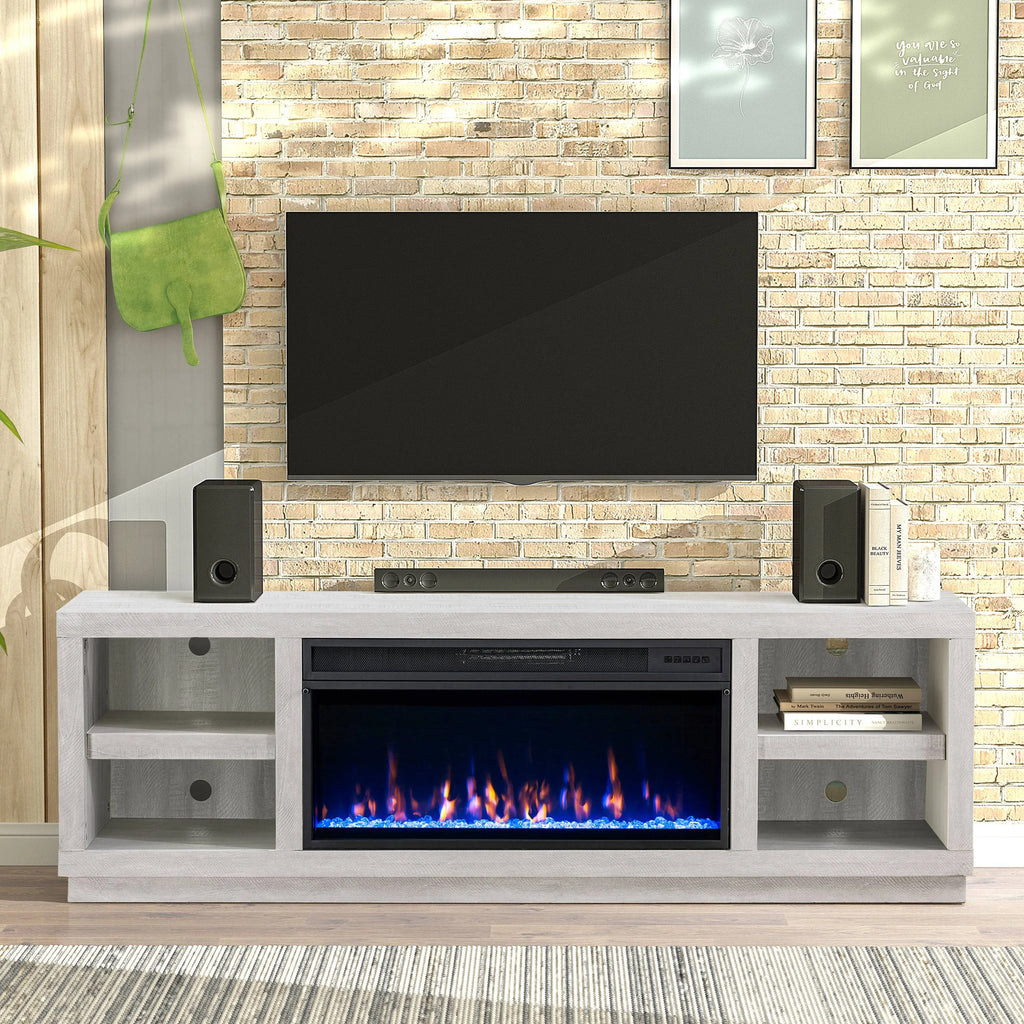 FTS21220 77" TV Stand with 36" Electric Fireplace-White