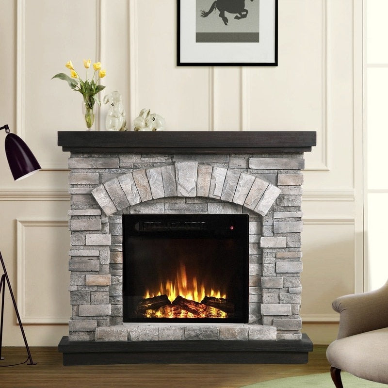 FFP20141 36" Electric Fireplace Mantel with Faux Brick-Grey