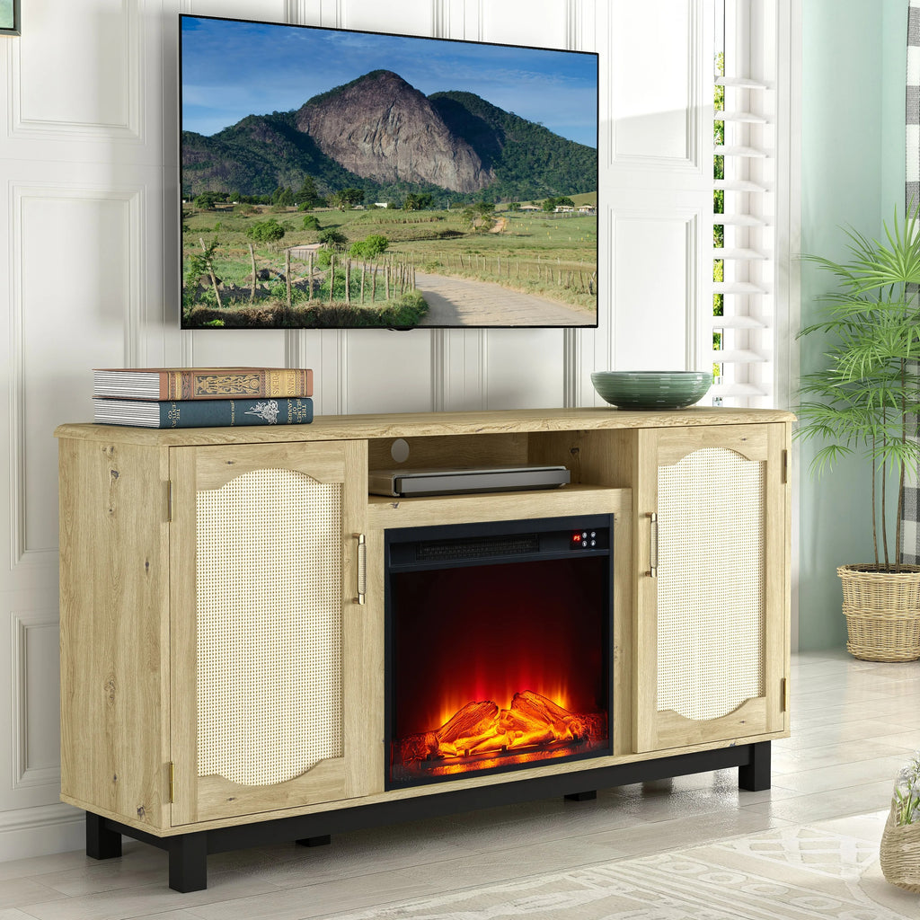 FTS23217 63" TV Stand with 23" Electric Fireplace-Walnut