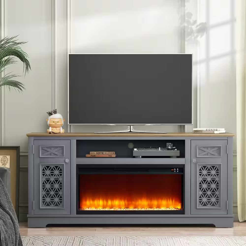 FTS24271 70" TV Stand with 36" Electric Fireplace-Grey