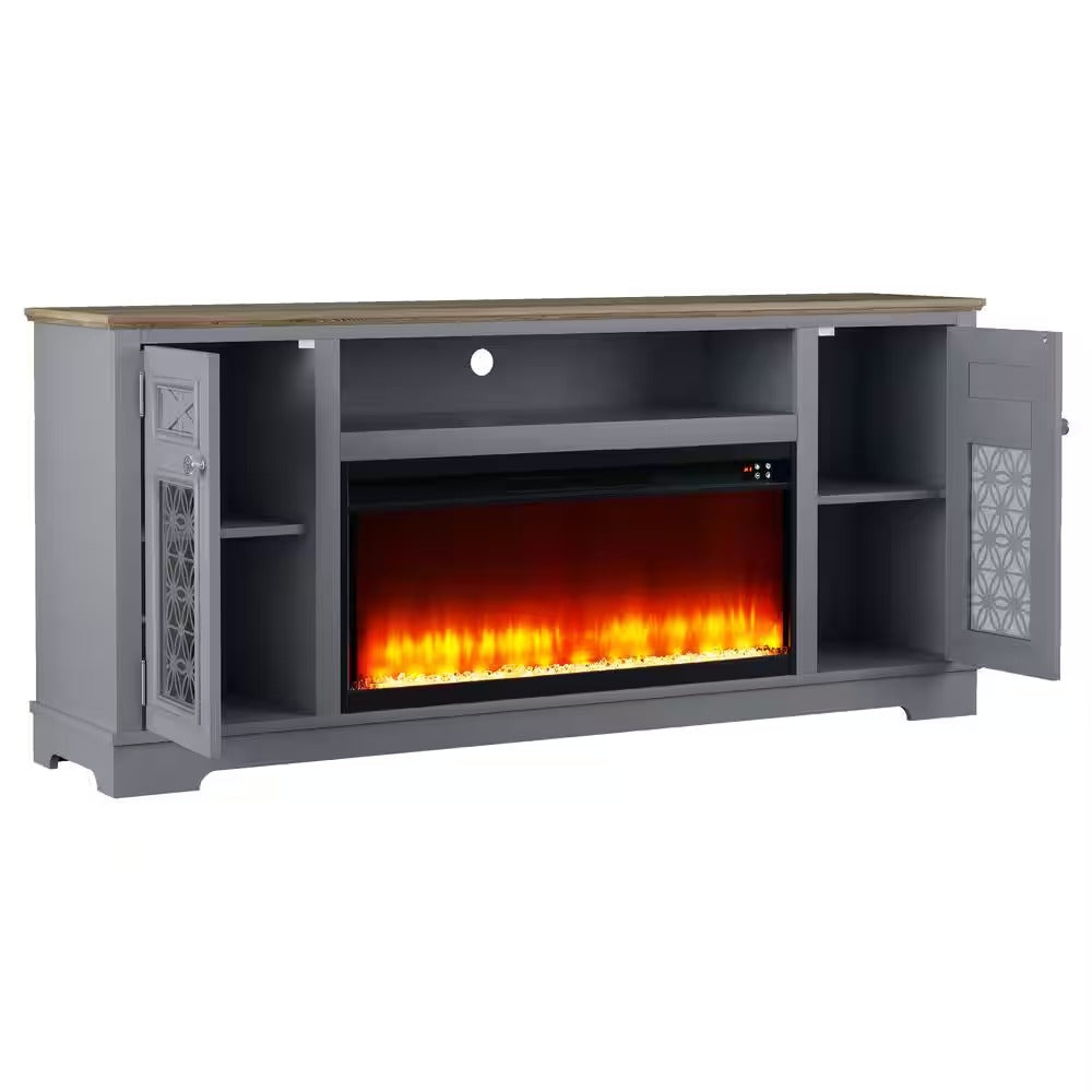 FTS24271 70" TV Stand with 36" Electric Fireplace-Grey