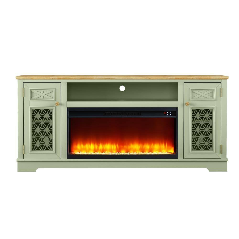FTS24270 70" TV Stand with 36" Electric Fireplace-Green