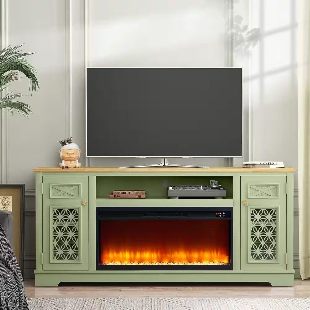 FTS24270 70" TV Stand with 36" Electric Fireplace-Green