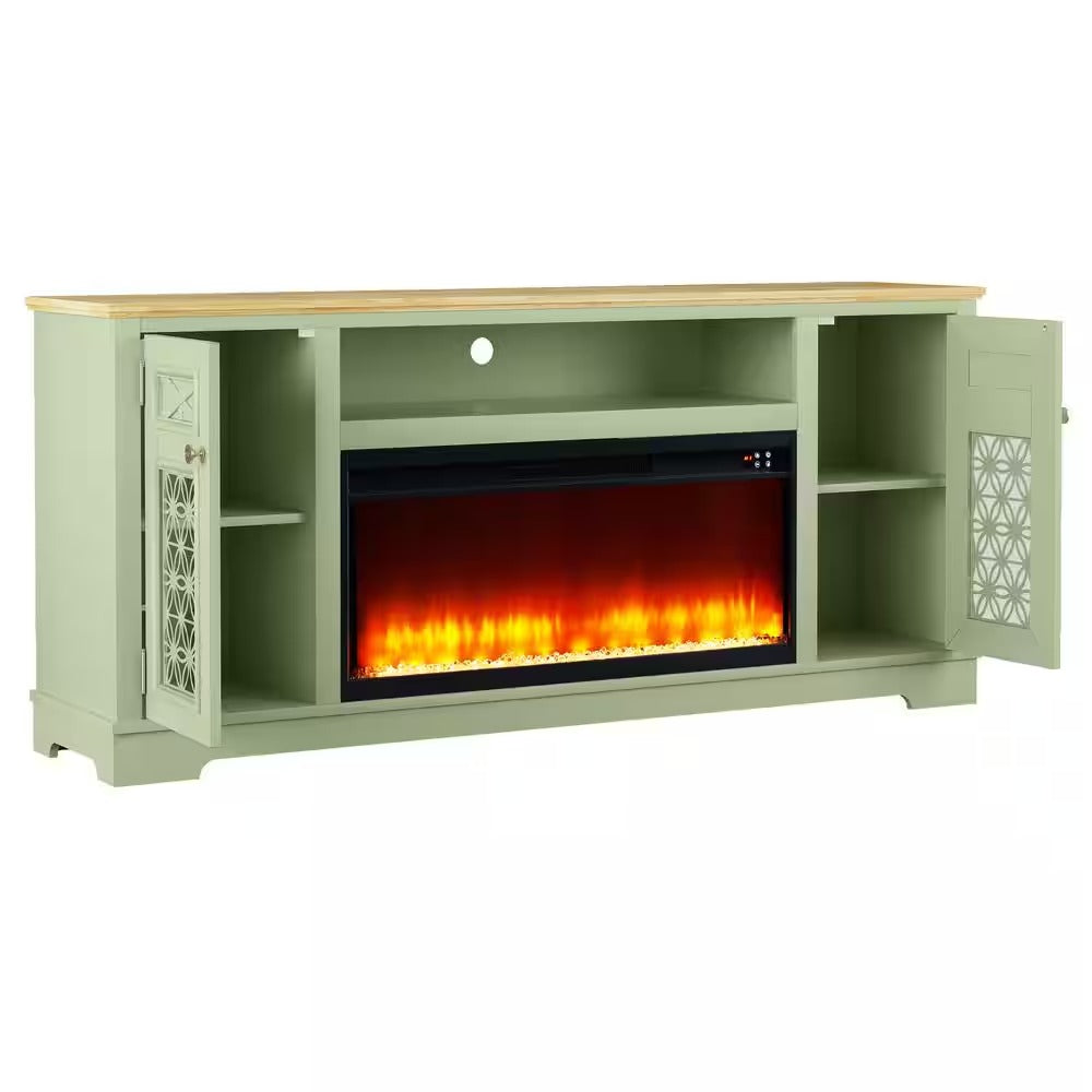 FTS24270 70" TV Stand with 36" Electric Fireplace-Green