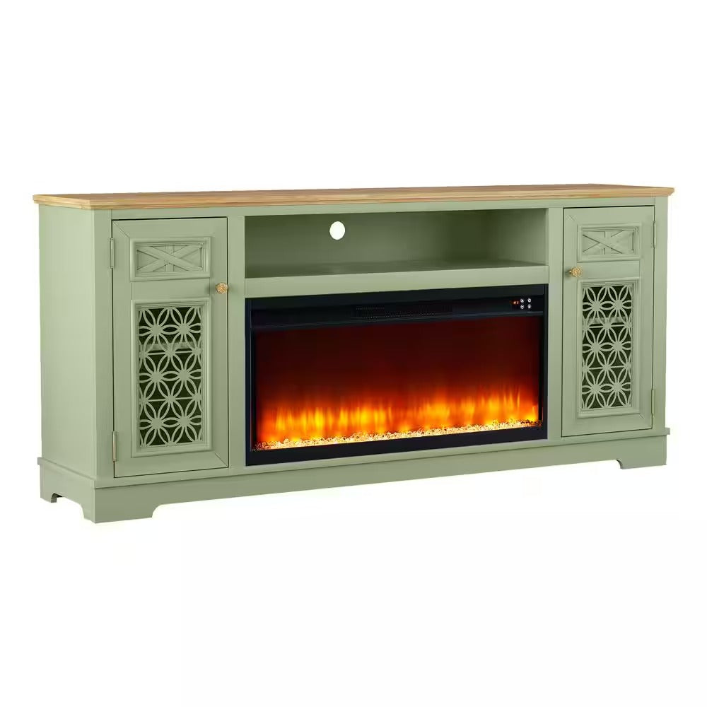 FTS24270 70" TV Stand with 36" Electric Fireplace-Green