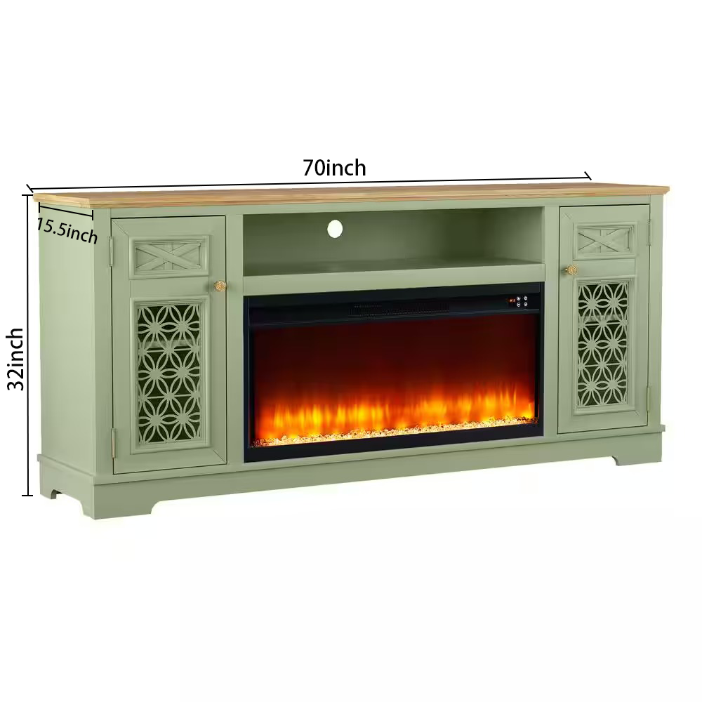 FTS24270 70" TV Stand with 36" Electric Fireplace-Green