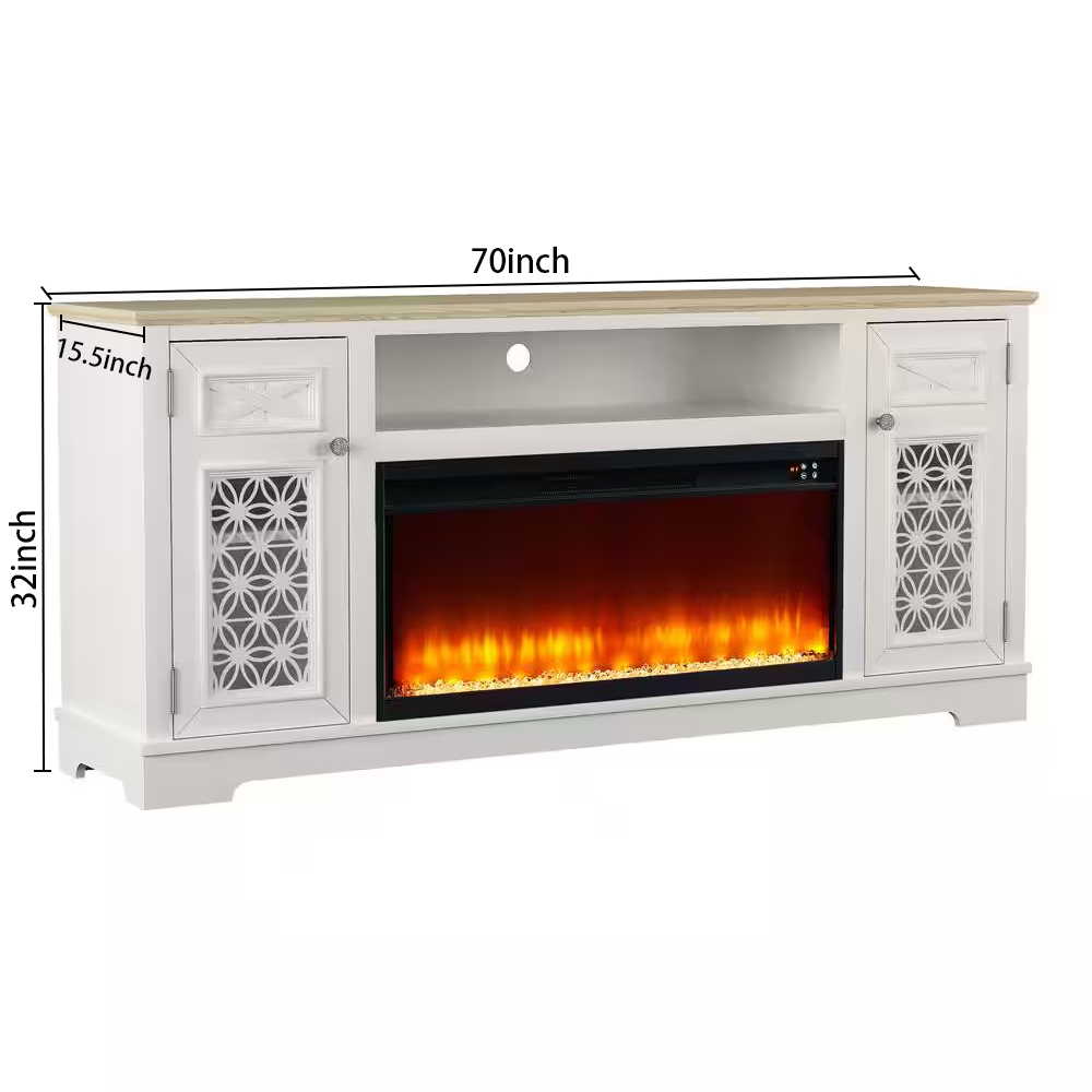FTS24273 70" TV Stand with 36" Electric Fireplace-White