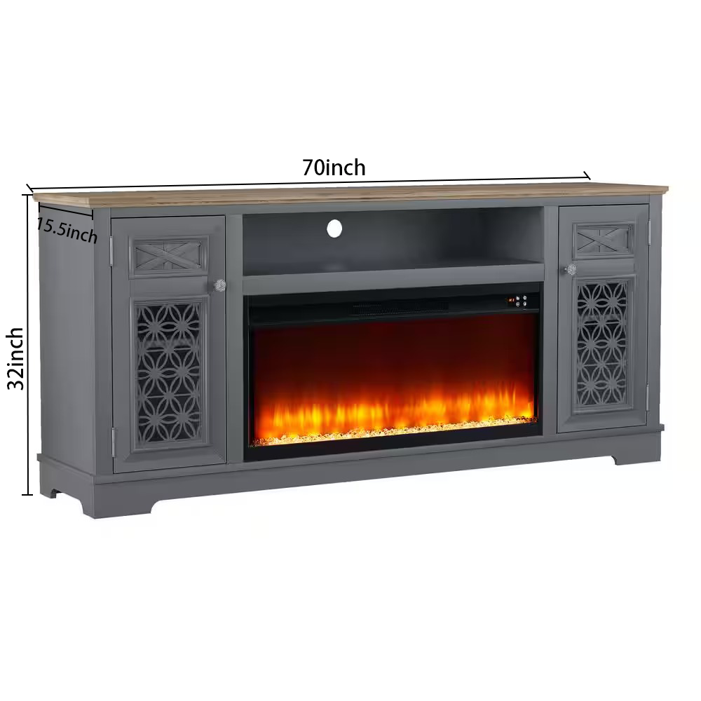 FTS24271 70" TV Stand with 36" Electric Fireplace-Grey
