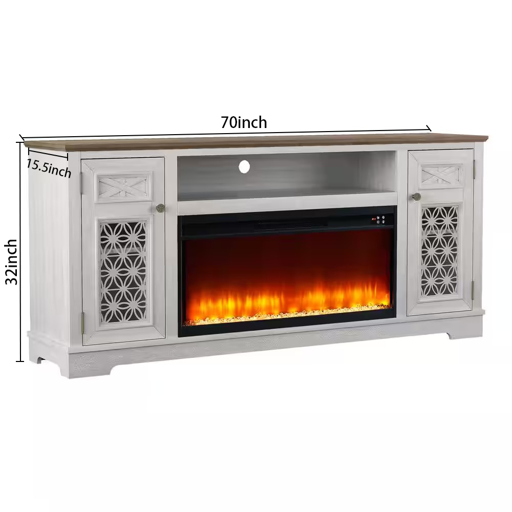 FTS24272 70" TV Stand with 36" Electric Fireplace-OffWhite