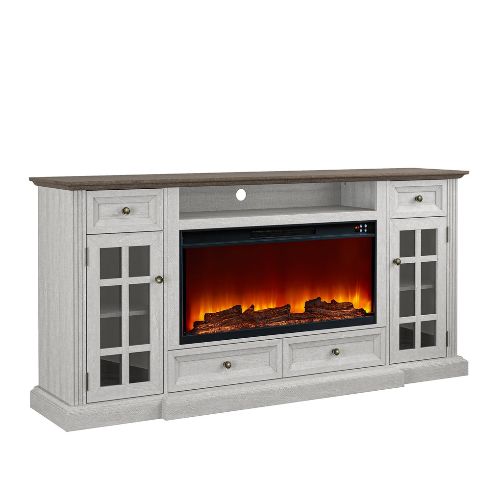 FTS24276 73" TV Stand with 36" Electric Fireplace-OffWhite