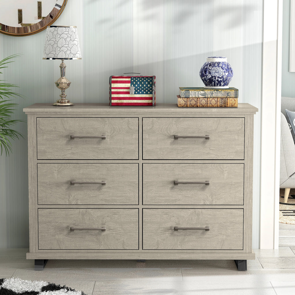 FDR22225 52" Bedroom Dresser with 6 Drawers-Beige