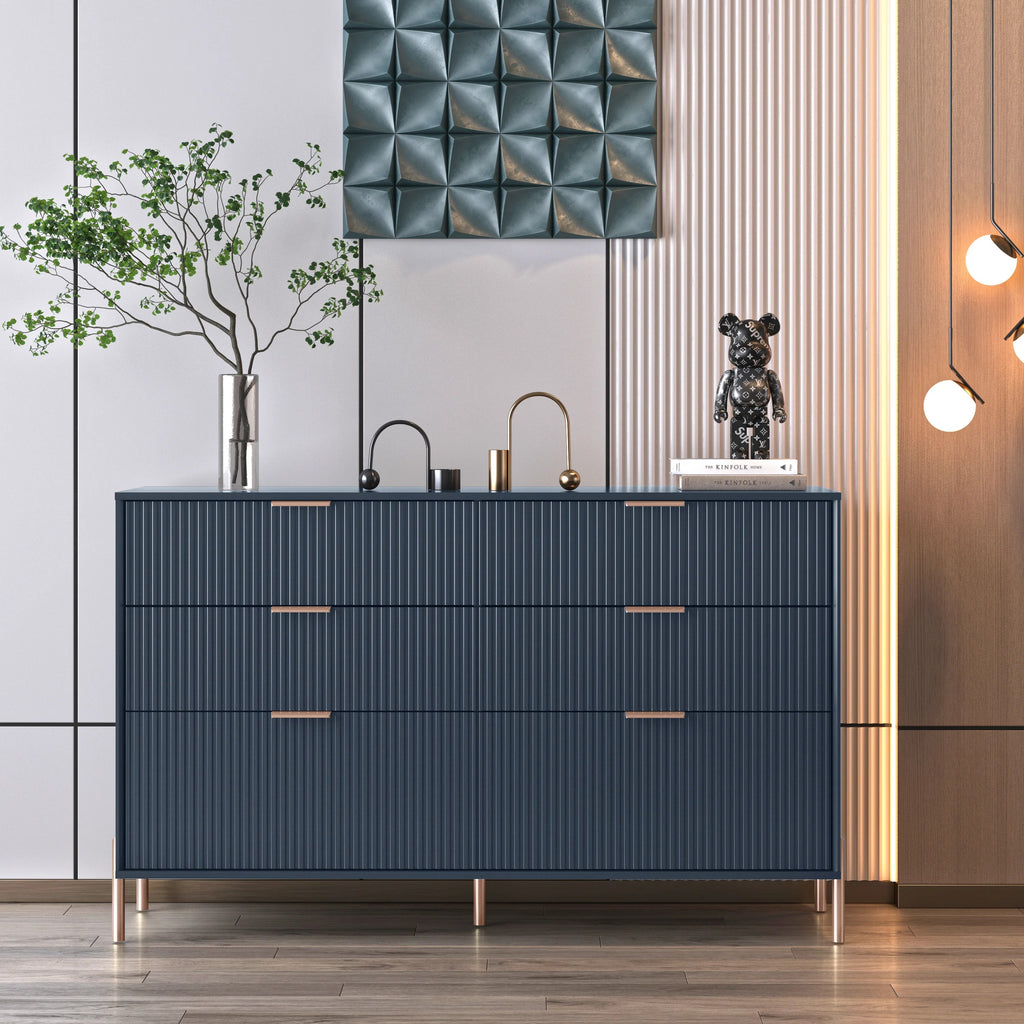 FDR23147 56" Bedroom Dresser with 6 Drawers-Navy