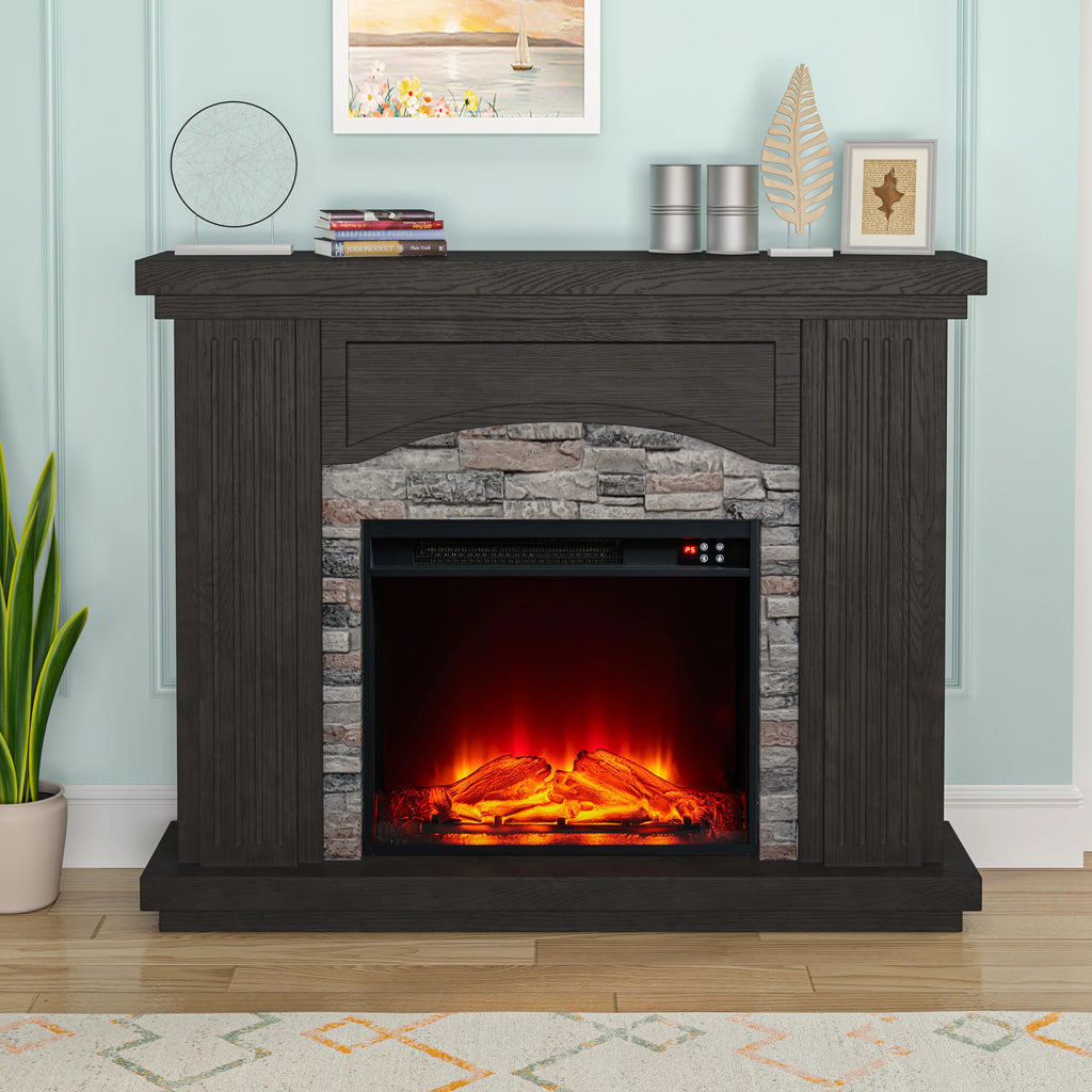 FFP23197 48" Electric Fireplace Mantel with Faux Brick-Brown