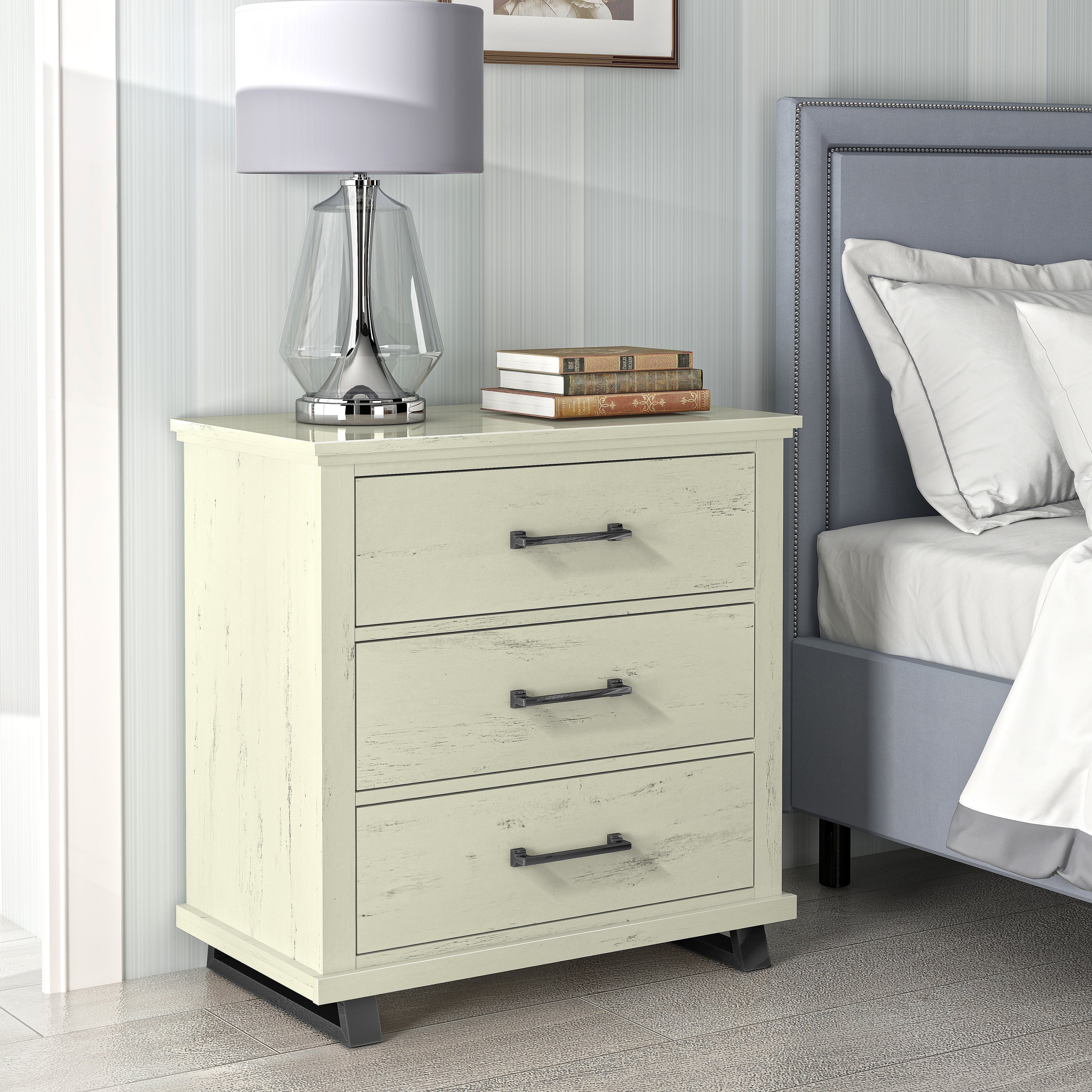 FNS22232 32" Bedroom Nightstands with 3 Drawers-White