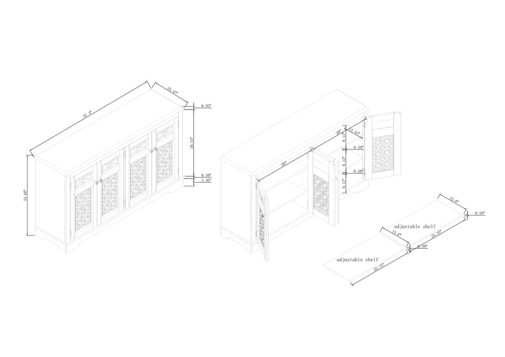 FCB24146 57.5" Buffet Sideboard Cabinet-Grey