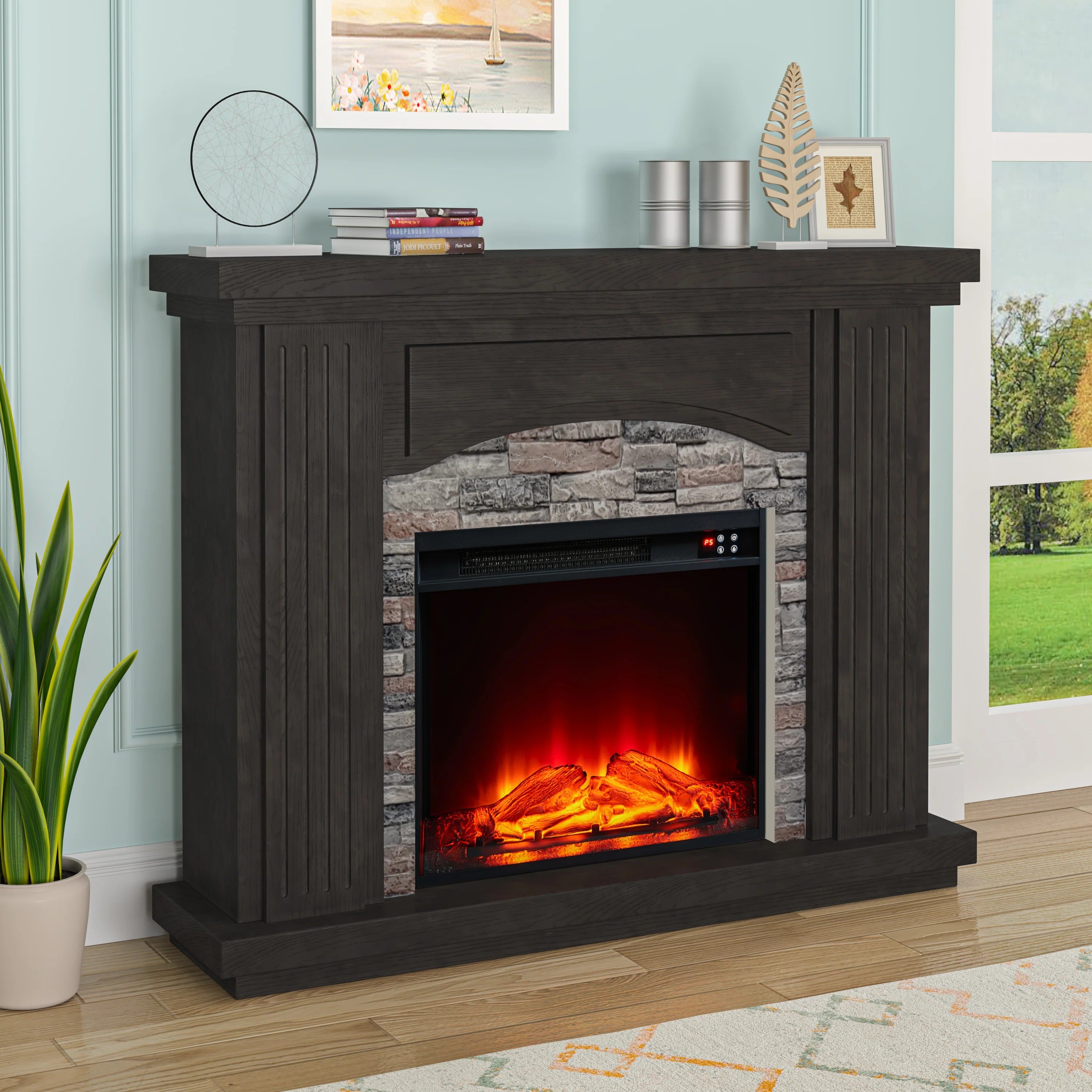 FFP23197 48" Electric Fireplace Mantel with Faux Brick-Brown
