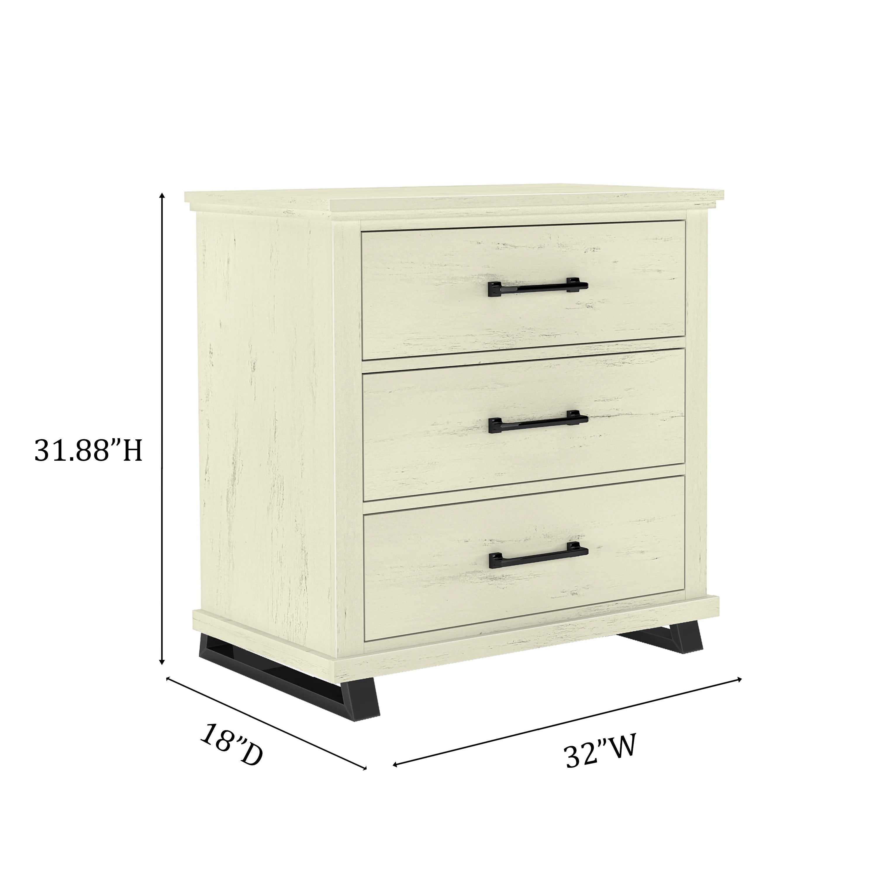 FNS22232 32" Bedroom Nightstands with 3 Drawers-White