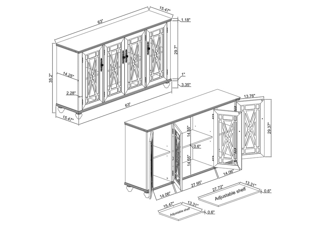 FCB22449 63" Buffet Sideboard Cabinet-Blue