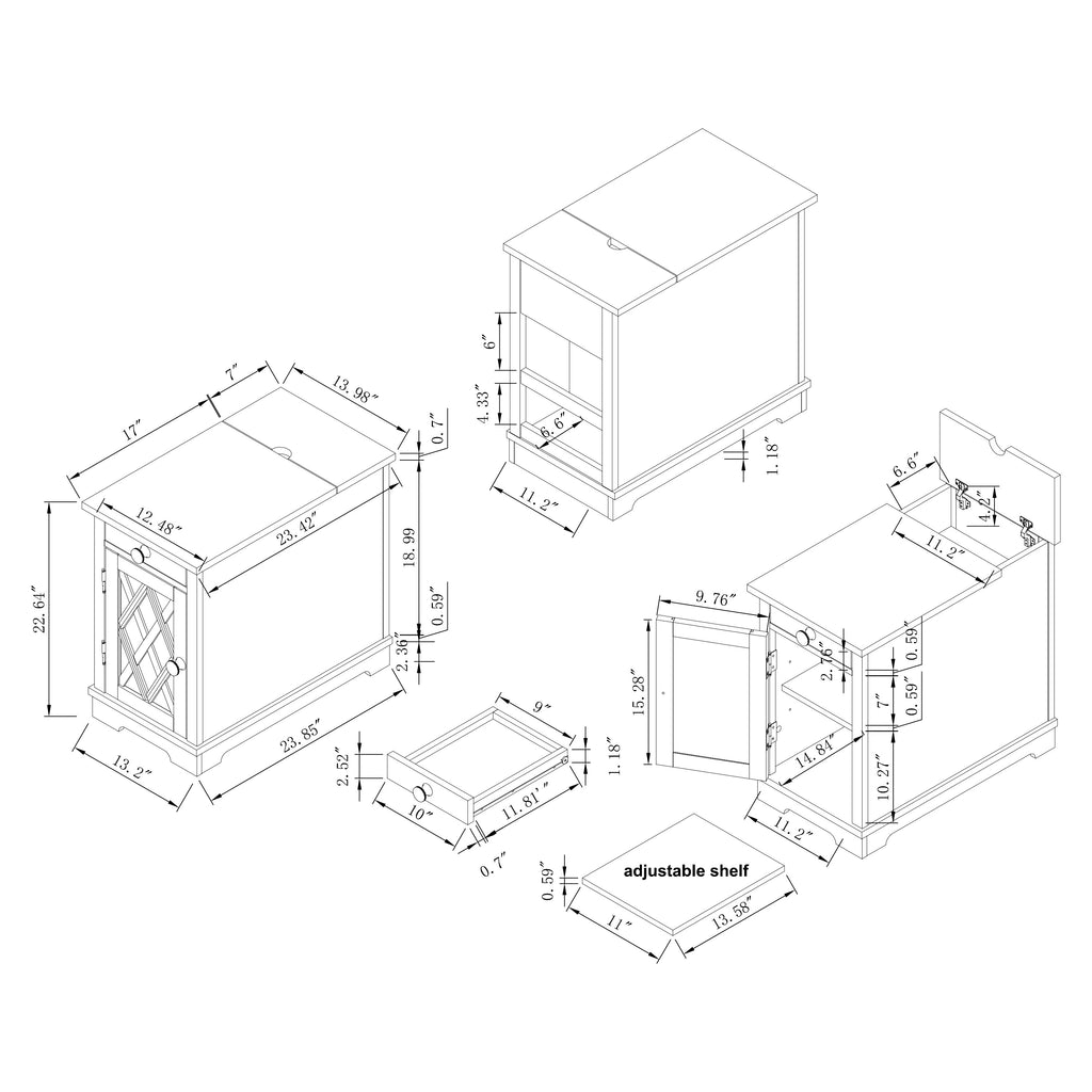 FST23907 14" Side Table-Brown