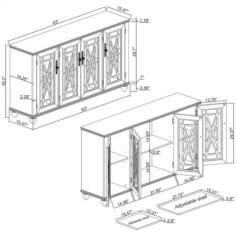 FCB22442 63" Buffet Sideboard Cabinet-Grayish-white