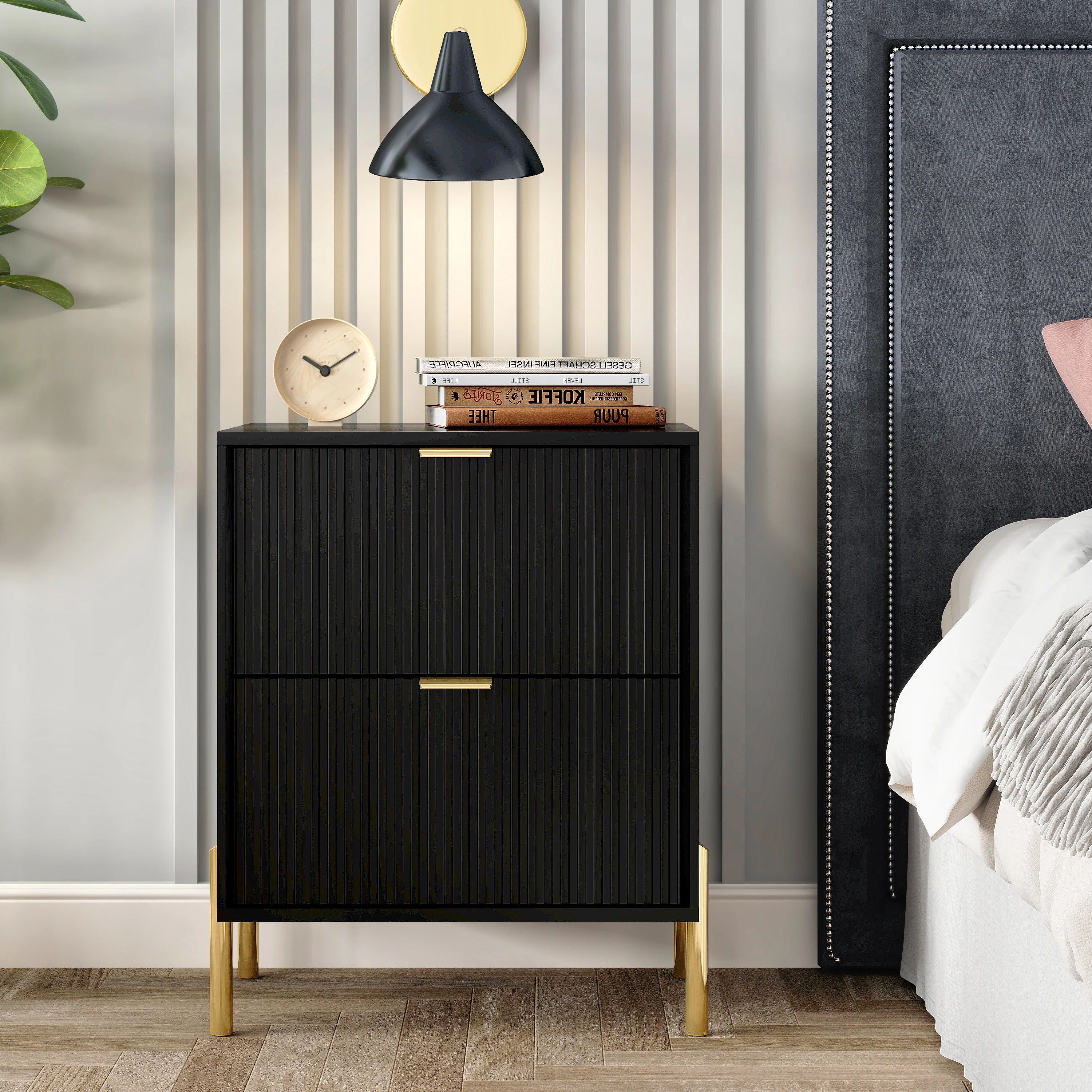 FNS23111 20.5" Bedroom Nightstands with 2 Drawers-Black