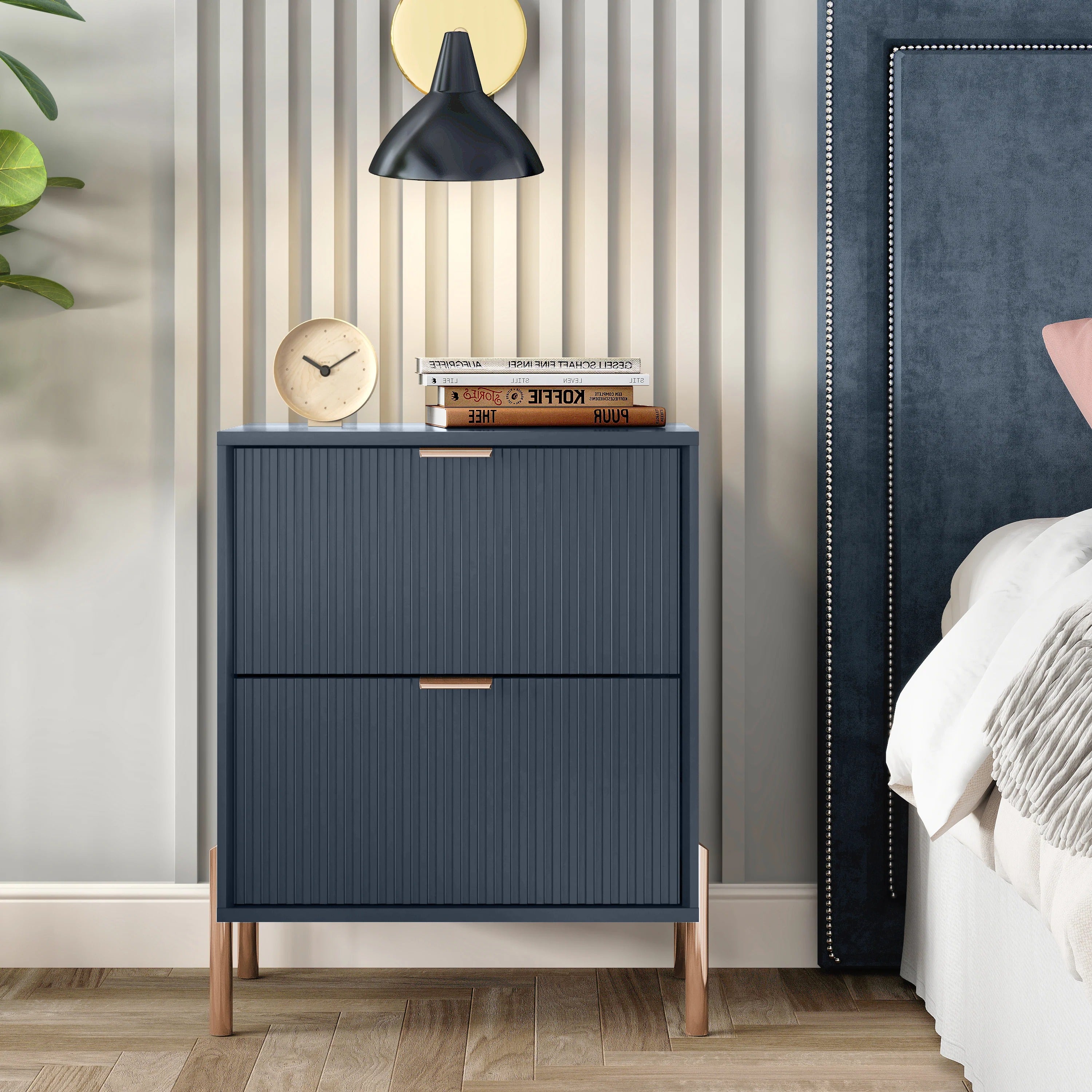 FNS23113 20.5" Bedroom Nightstands with 2 Drawers-Navy