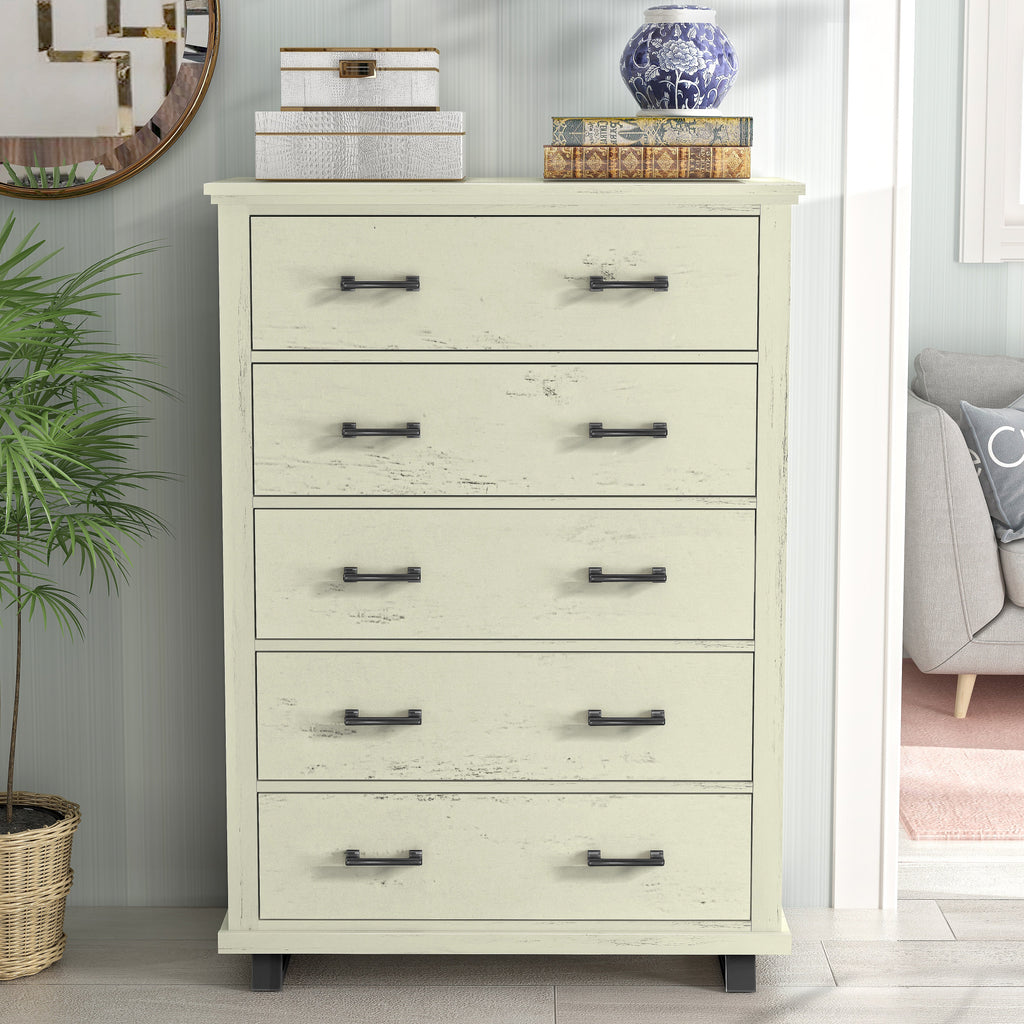 FCH22242 38" Bedroom Chest with 5 Drawers-White