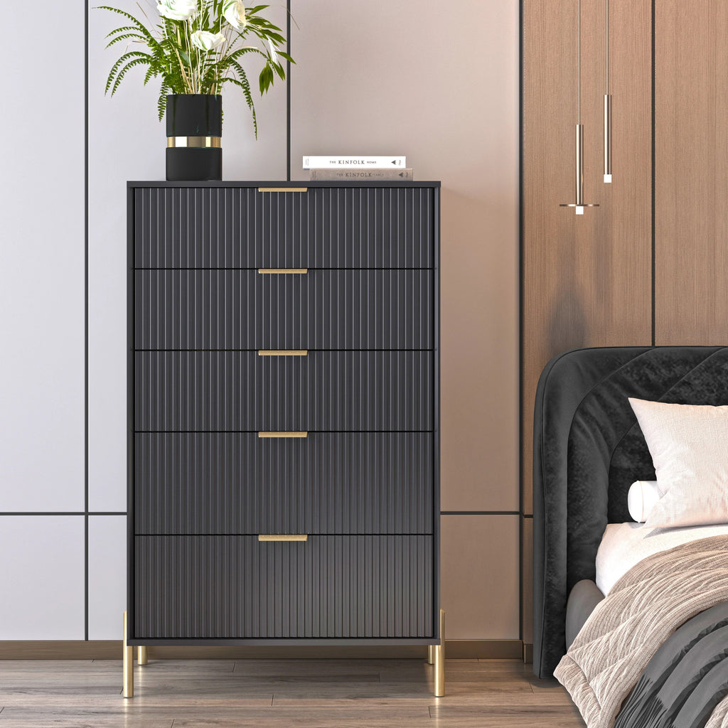 FCH23151 30" Bedroom Chest with 5 Drawers-Black
