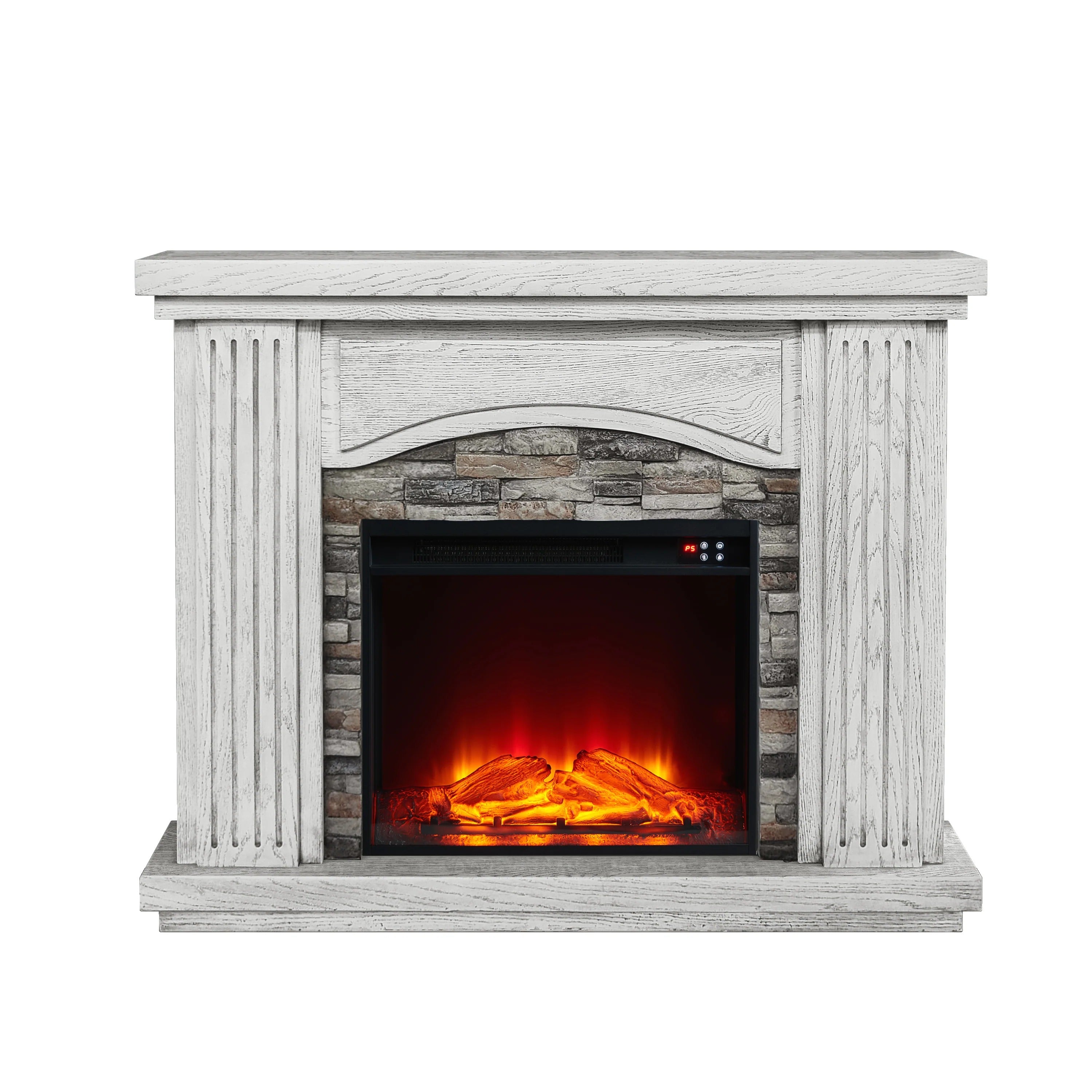 FFP22196 48" Electric Fireplace Mantel with Faux Brick-White