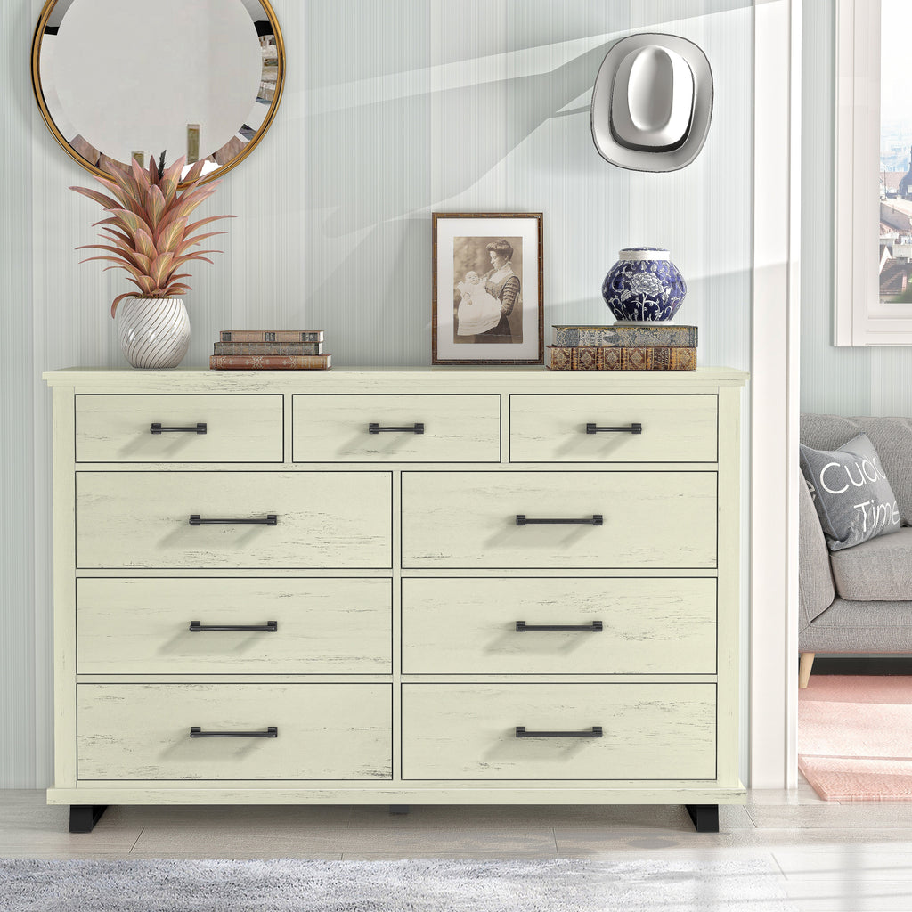 FDR22222 64" Bedroom Dresser with 9 Drawers-White