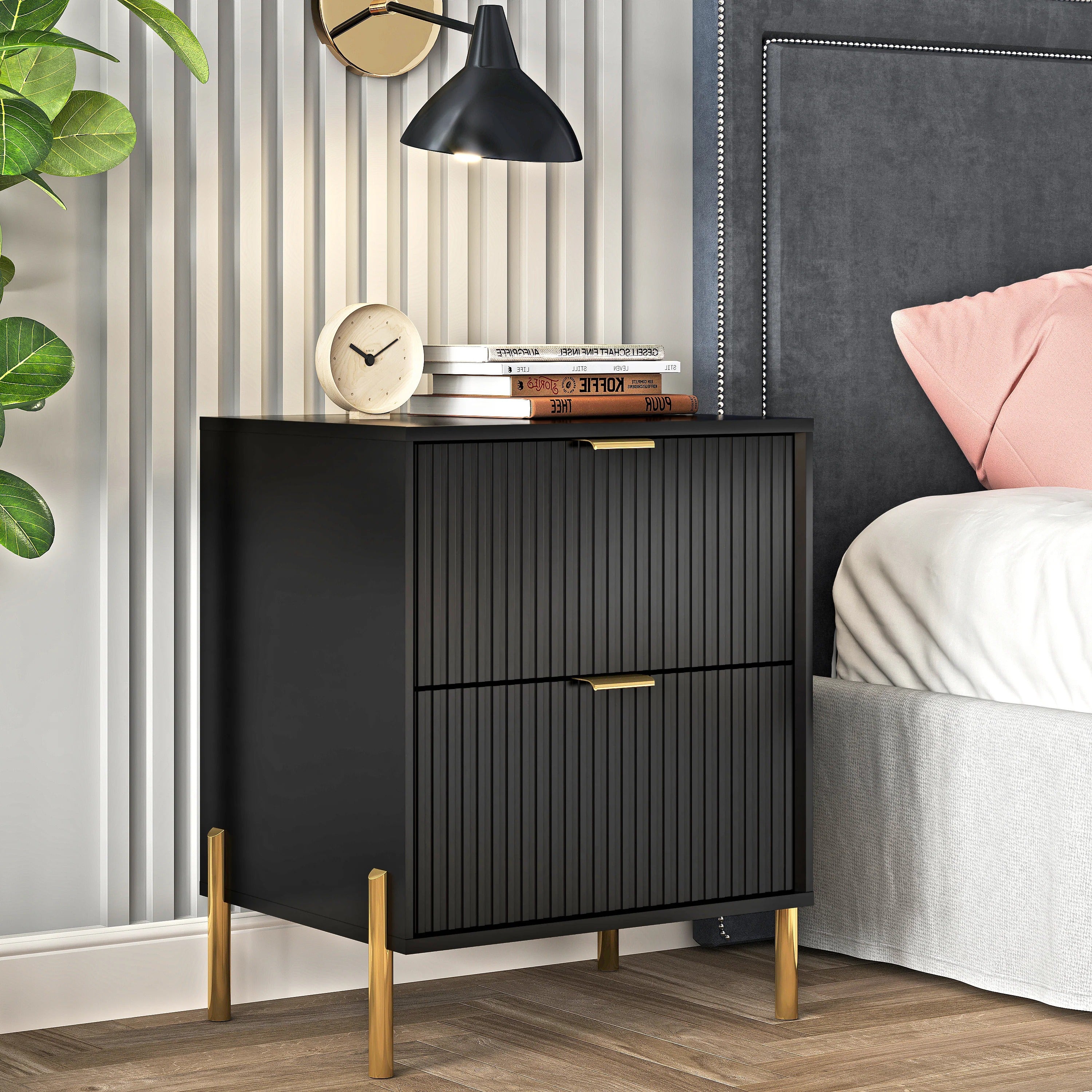 FNS23111 20.5" Bedroom Nightstands with 2 Drawers-Black