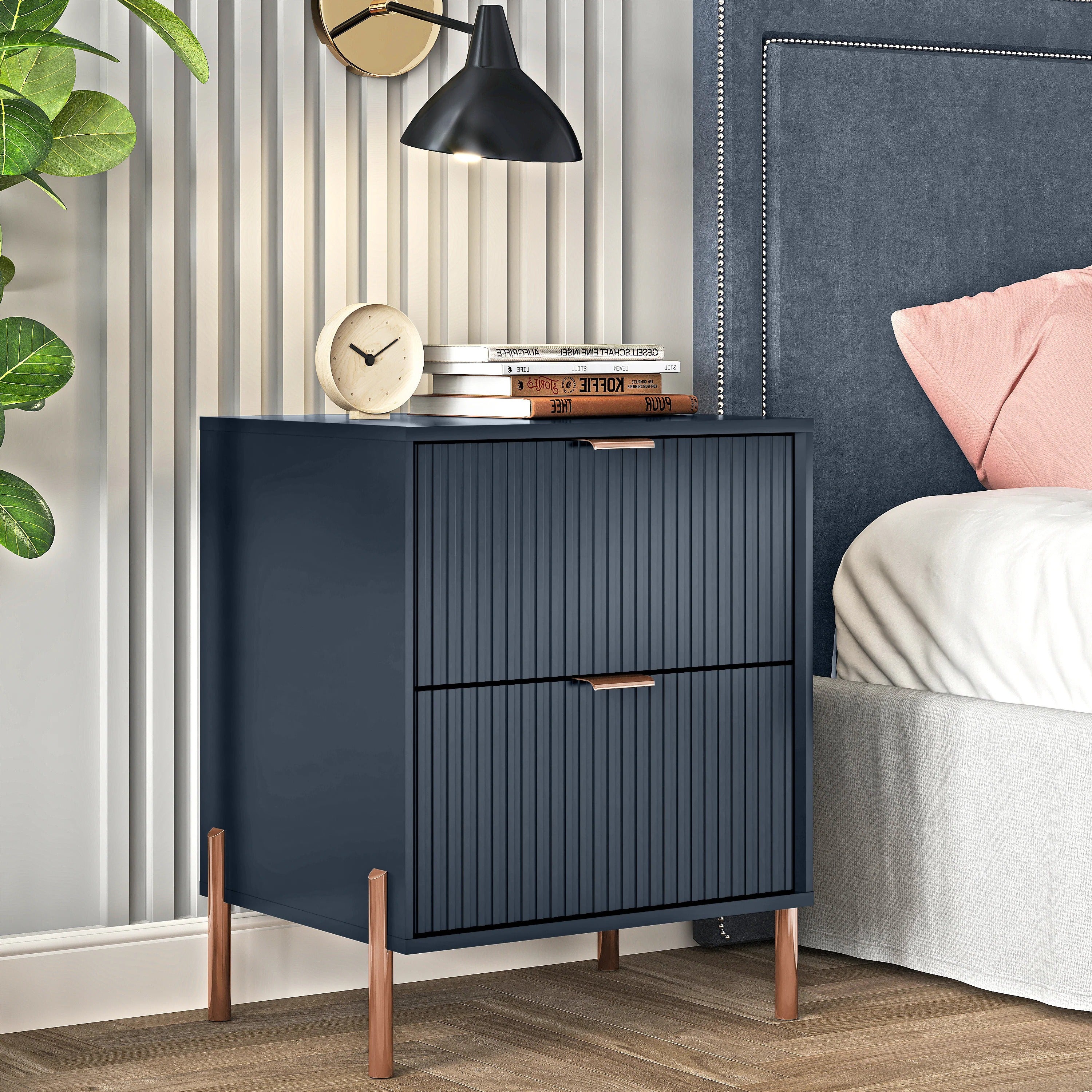 FNS23113 20.5" Bedroom Nightstands with 2 Drawers-Navy