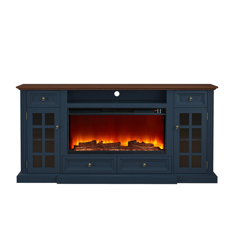 FTS24275 73" TV Stand with 36" Electric Fireplace-Navy