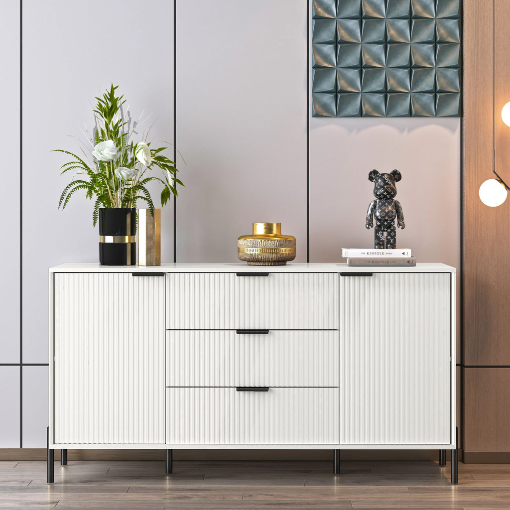FDR23142 58" Bedroom Dresser with 3 Drawers-Offwhite