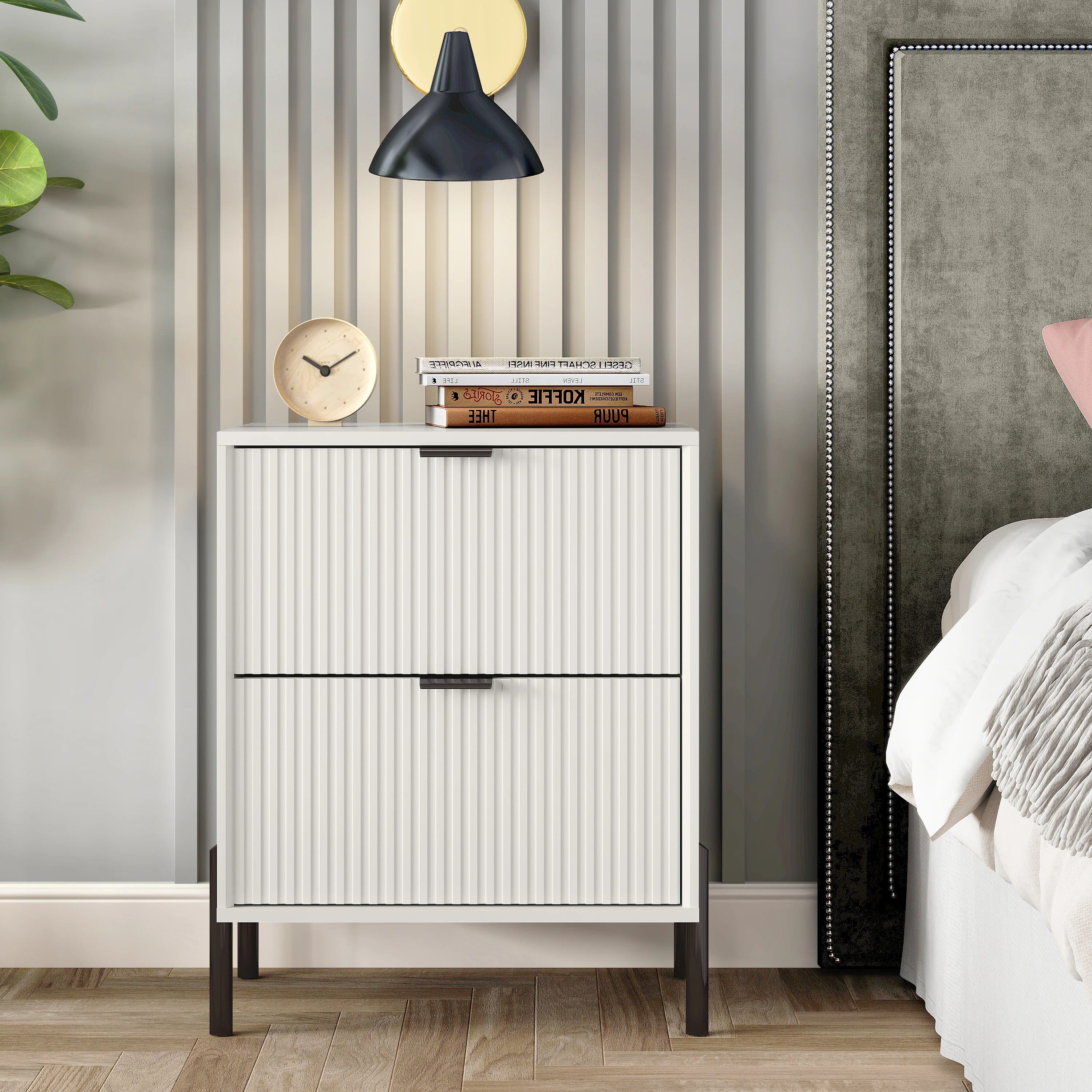 FNS23112 20.5" Bedroom Nightstands with 2 Drawers-Offwhite