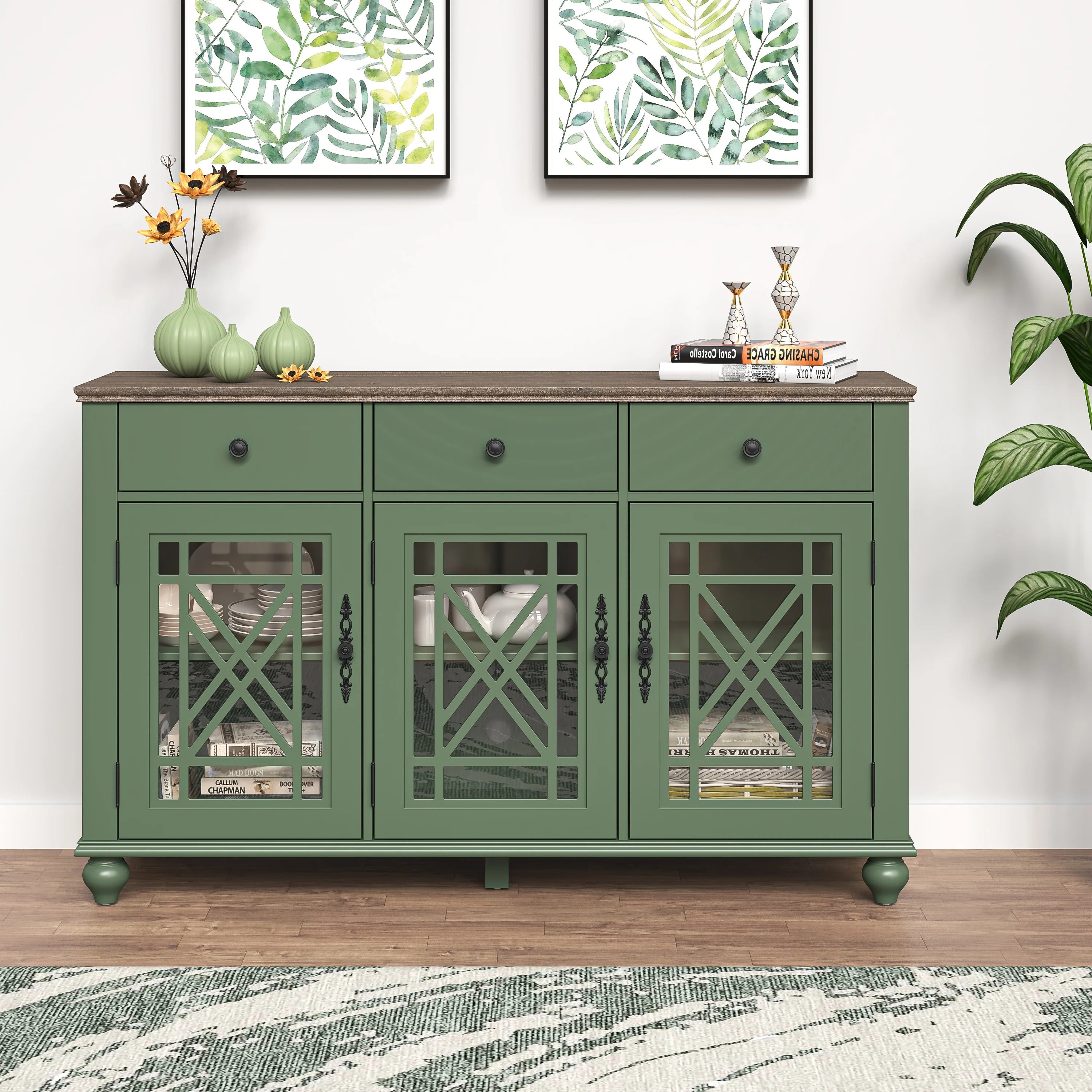 FCB24531 55" Buffet Sideboard Cabinet-Green