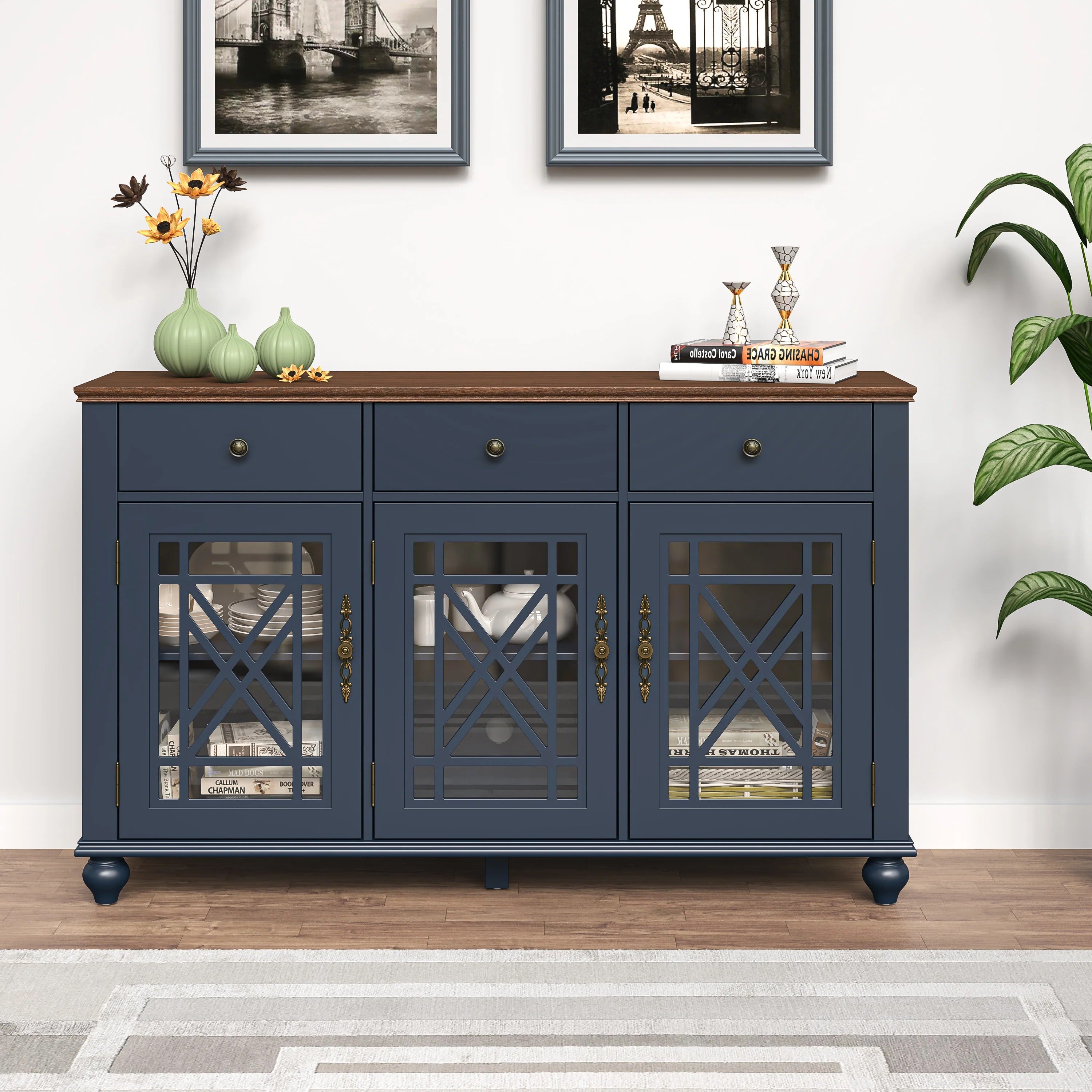 FCB24533 55" Buffet Sideboard Cabinet-Navy
