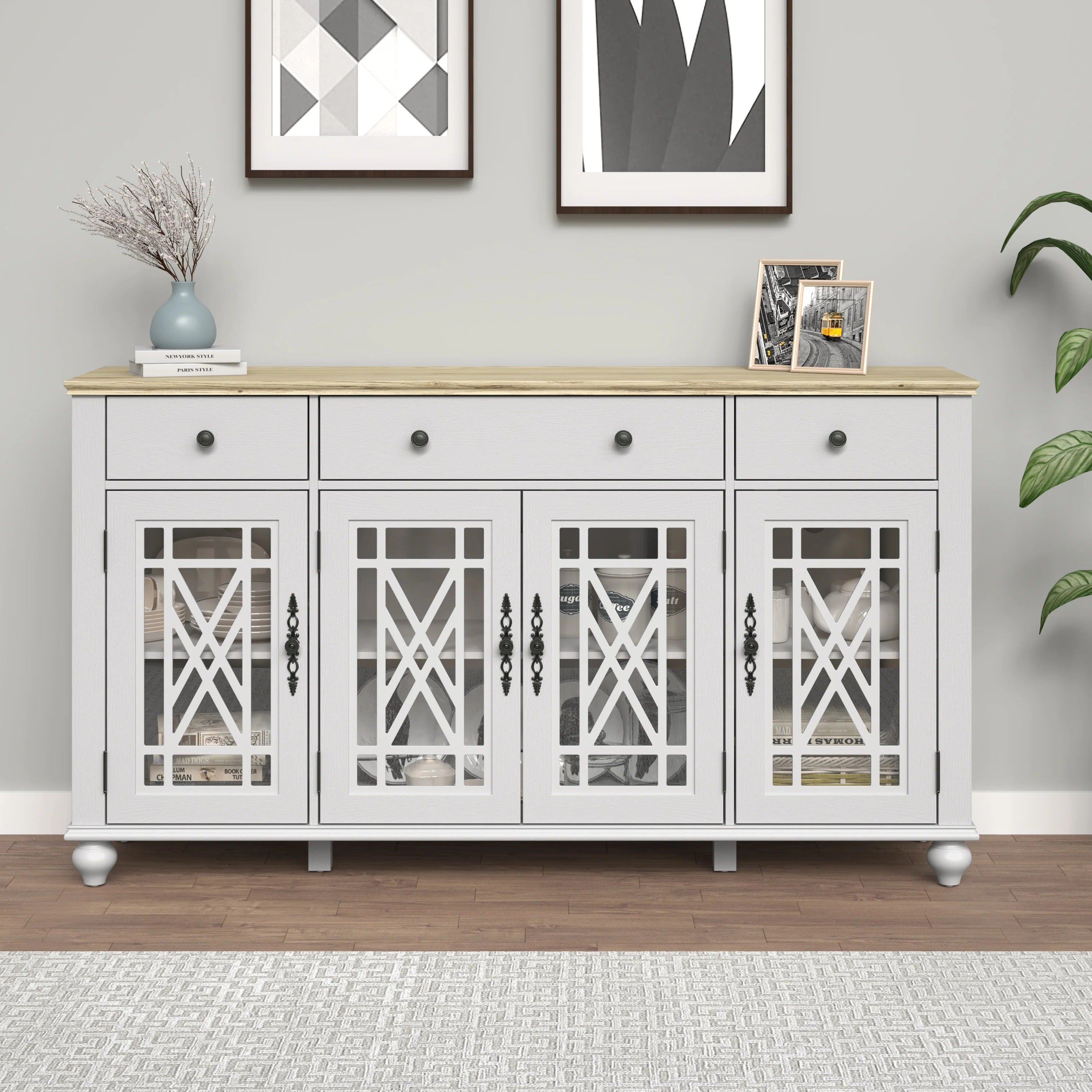 FCB24542 63" Buffet Sideboard Cabinet-Grayish White
