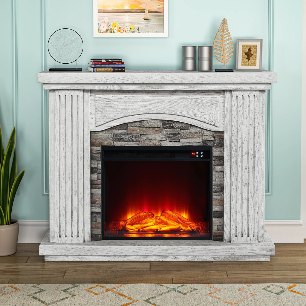 FFP22196 48" Electric Fireplace Mantel with Faux Brick-White