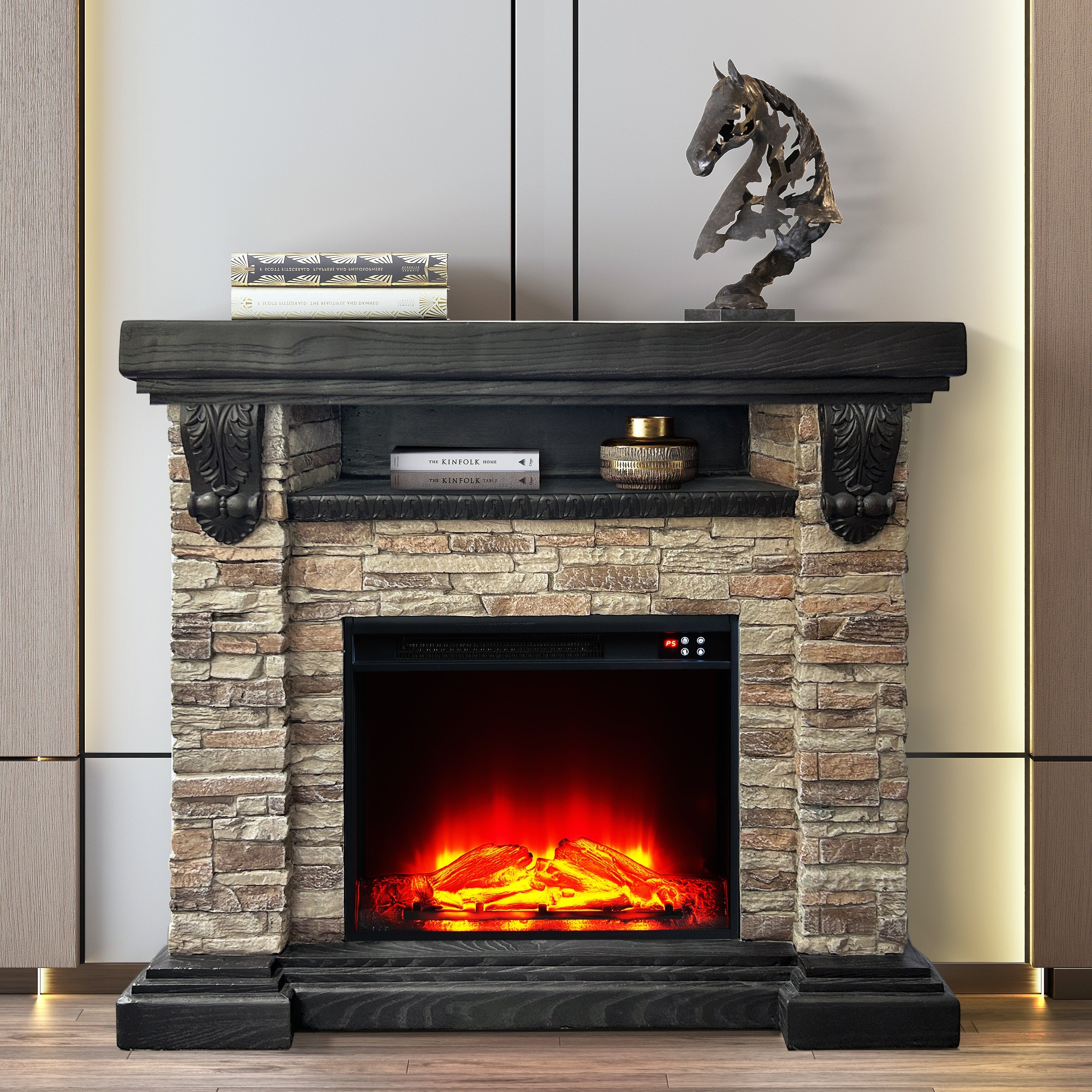 FFP25041 45" Electric Fireplace MGO Mantel with Faux Brick-Brown