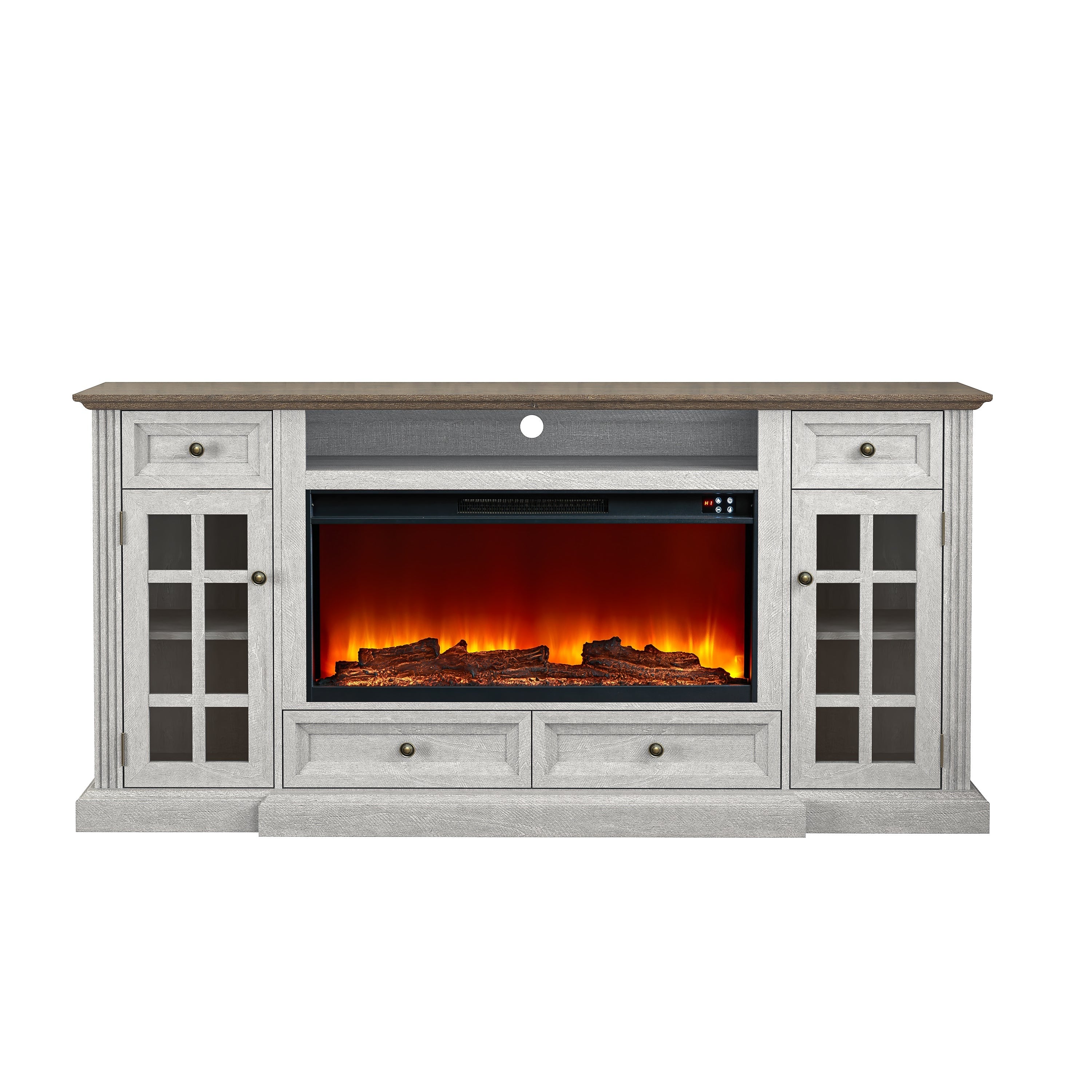 FTS24276 73" TV Stand with 36" Electric Fireplace-OffWhite