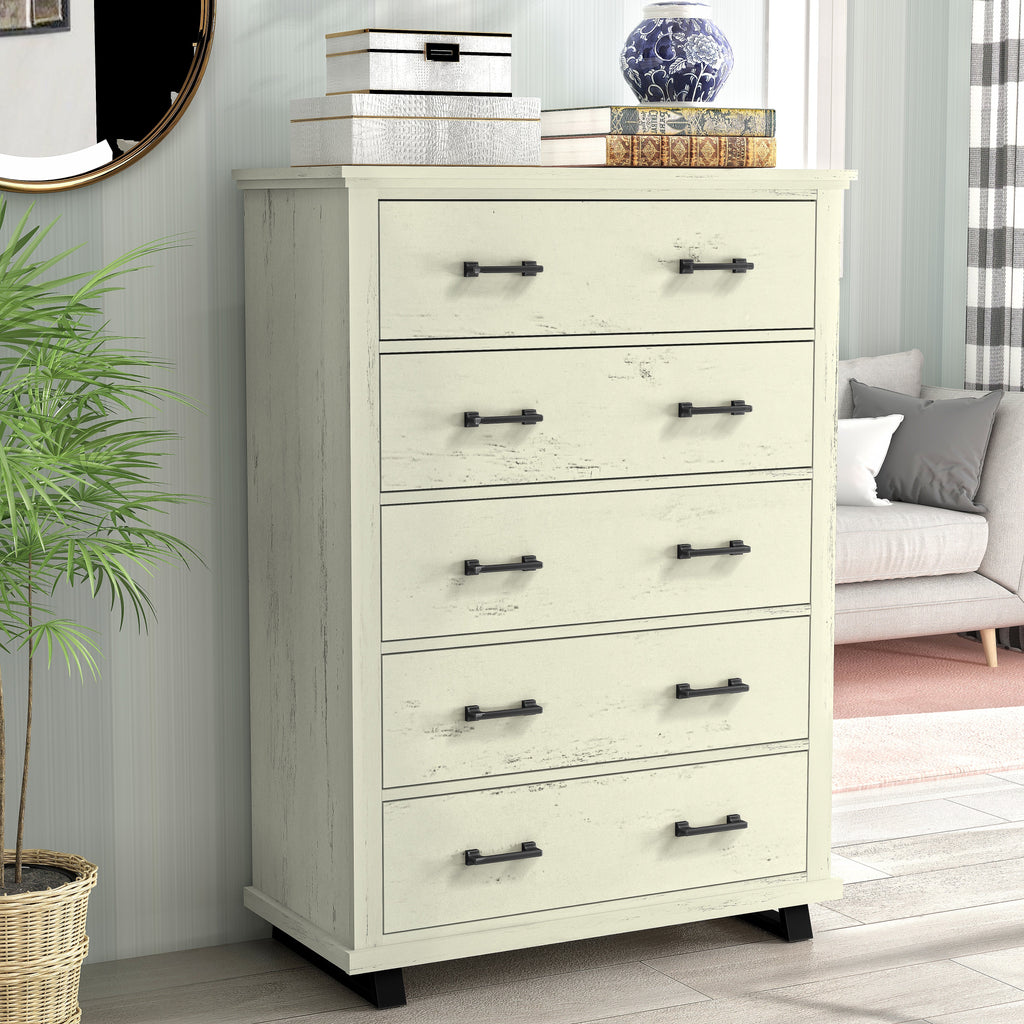 FCH22242 38" Bedroom Chest with 5 Drawers-White