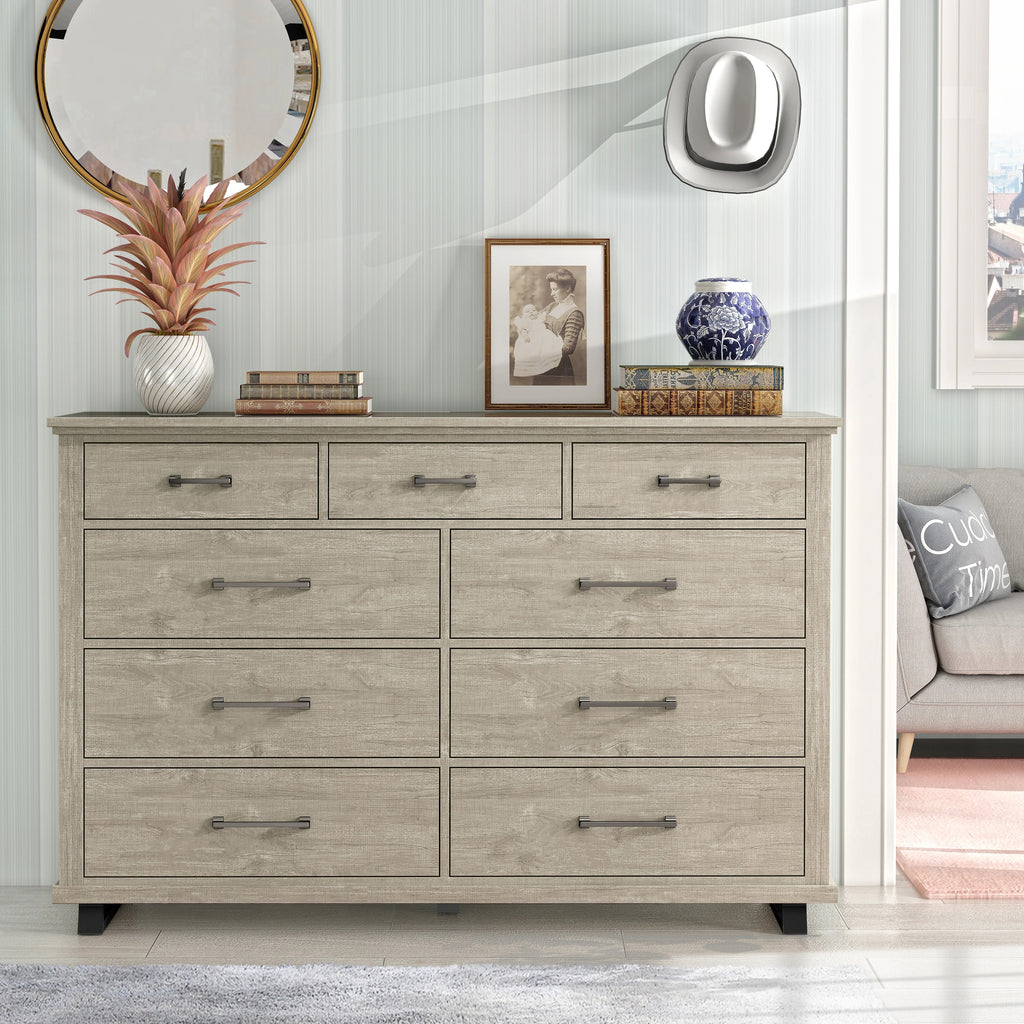 FDR22221 64" Bedroom Dresser with 9 Drawers-Beige